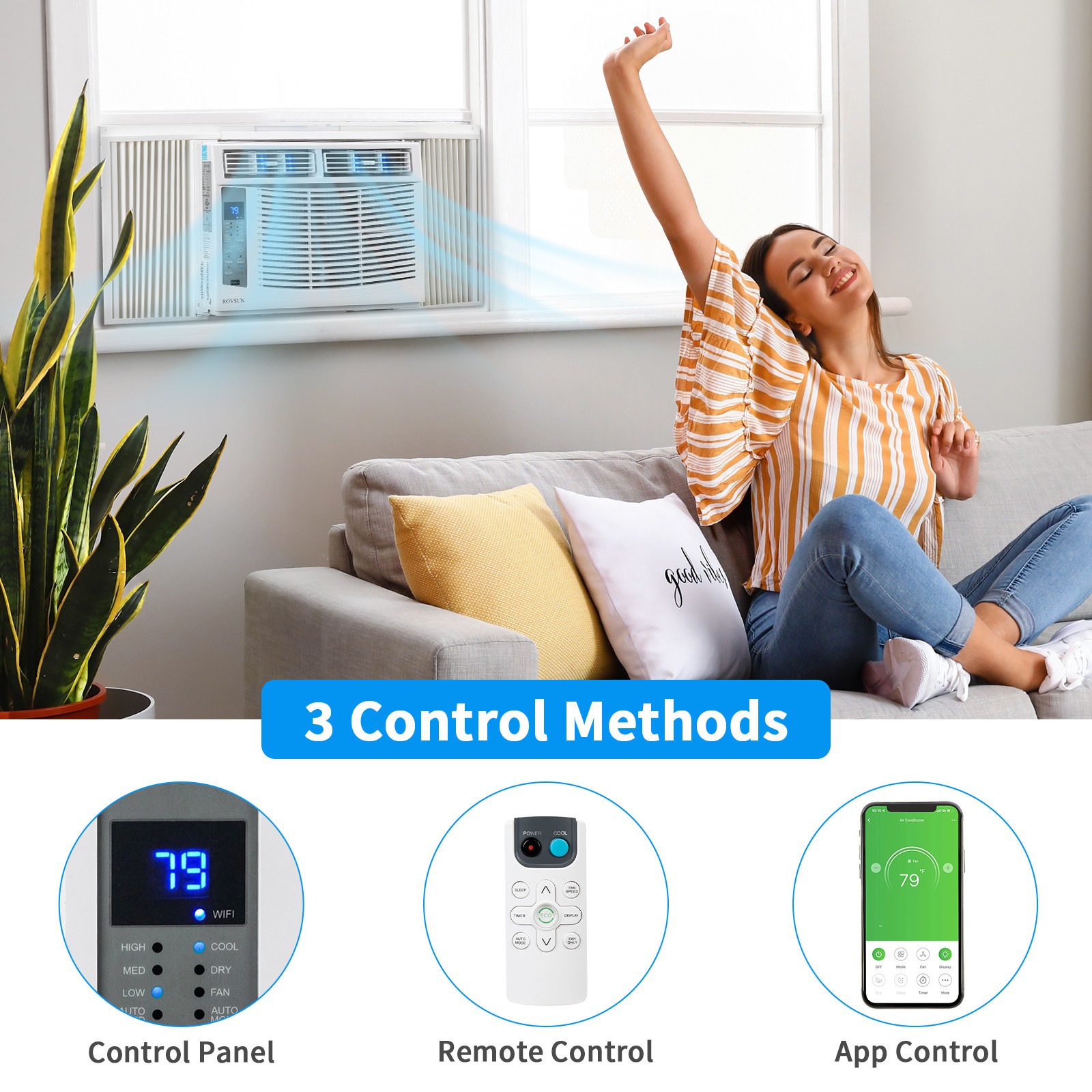 Window Air Conditioner 6000 BTU, Efficient Cooling up to 250sp.ft w/Remote, Wifi
