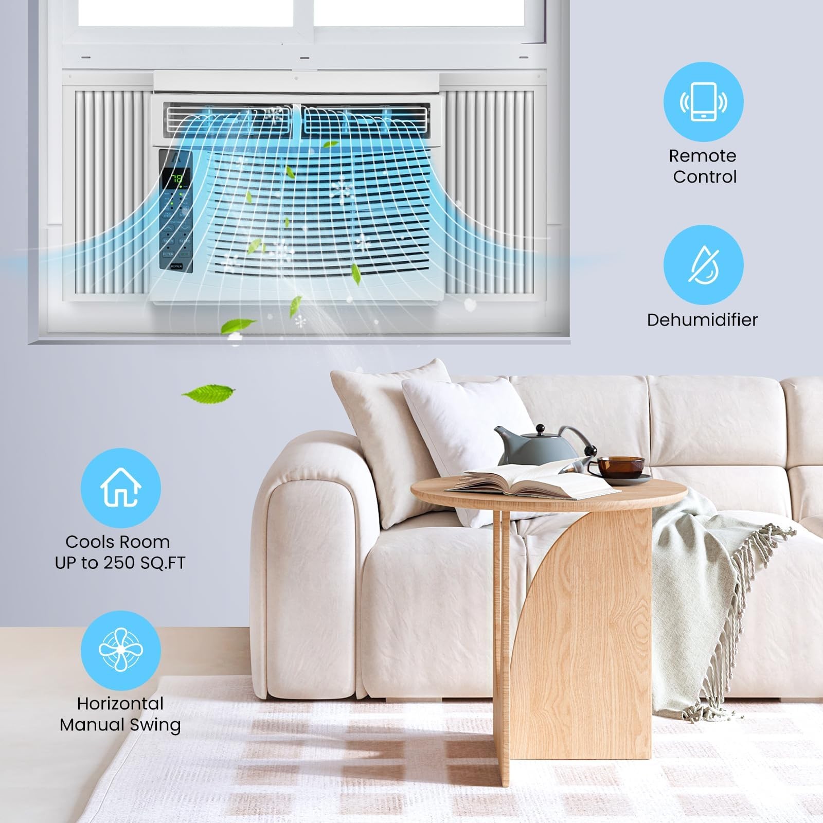 6000 BTU Window Air Conditioner ,Quiet AC Unit with Remote Control ,350 Sq.ft.