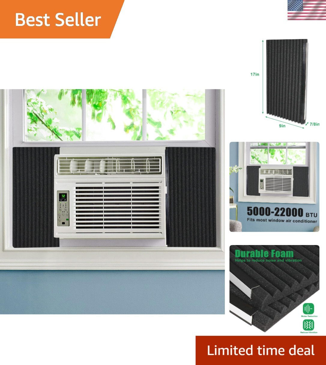 Insulated Foam Panel Kit for Window AC – Fits 5,000 to 22,000 BTU, Easy Install