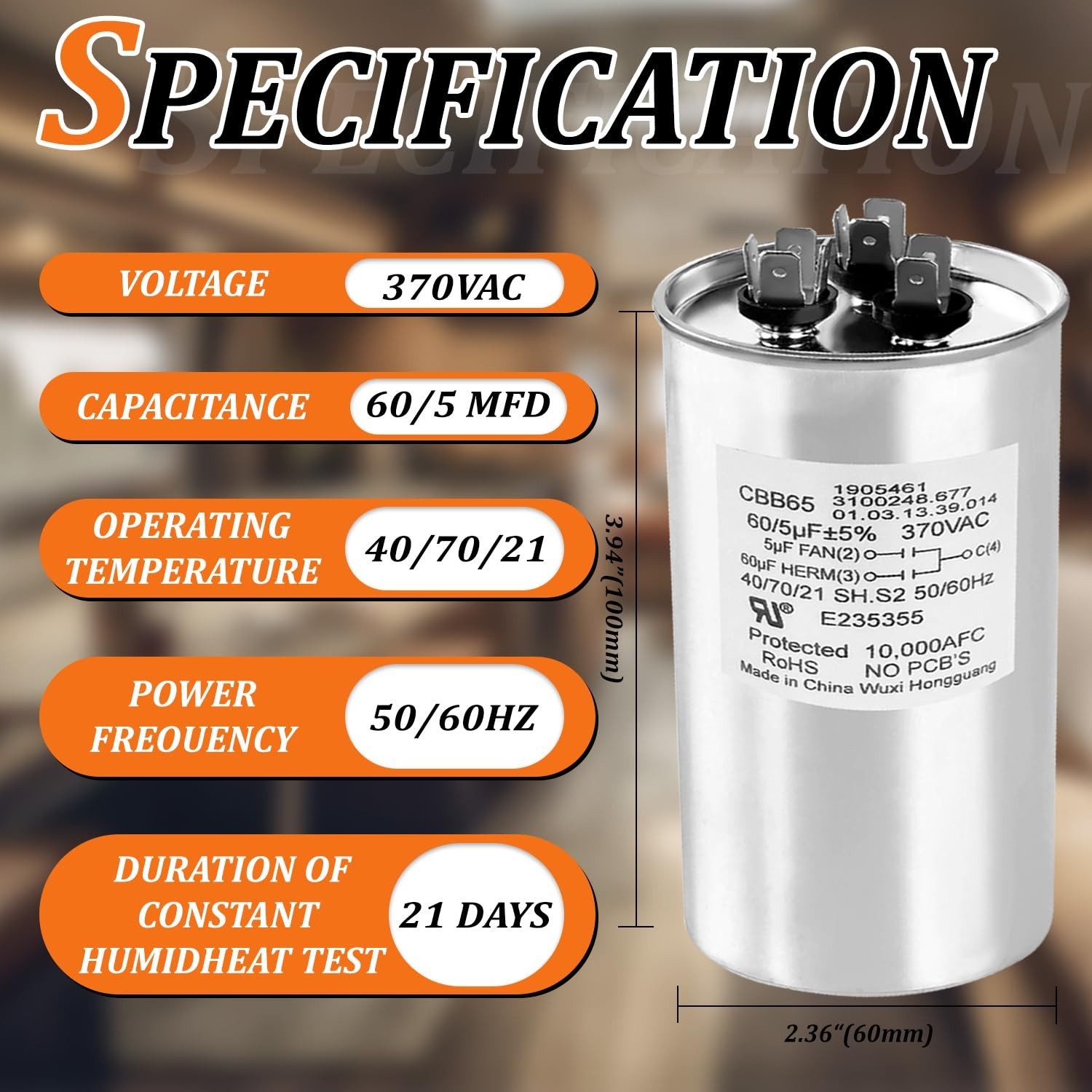 Heavy Duty RV Air Conditioner Capacitor 60/5 MFD Replacement for Dometic AC Mode