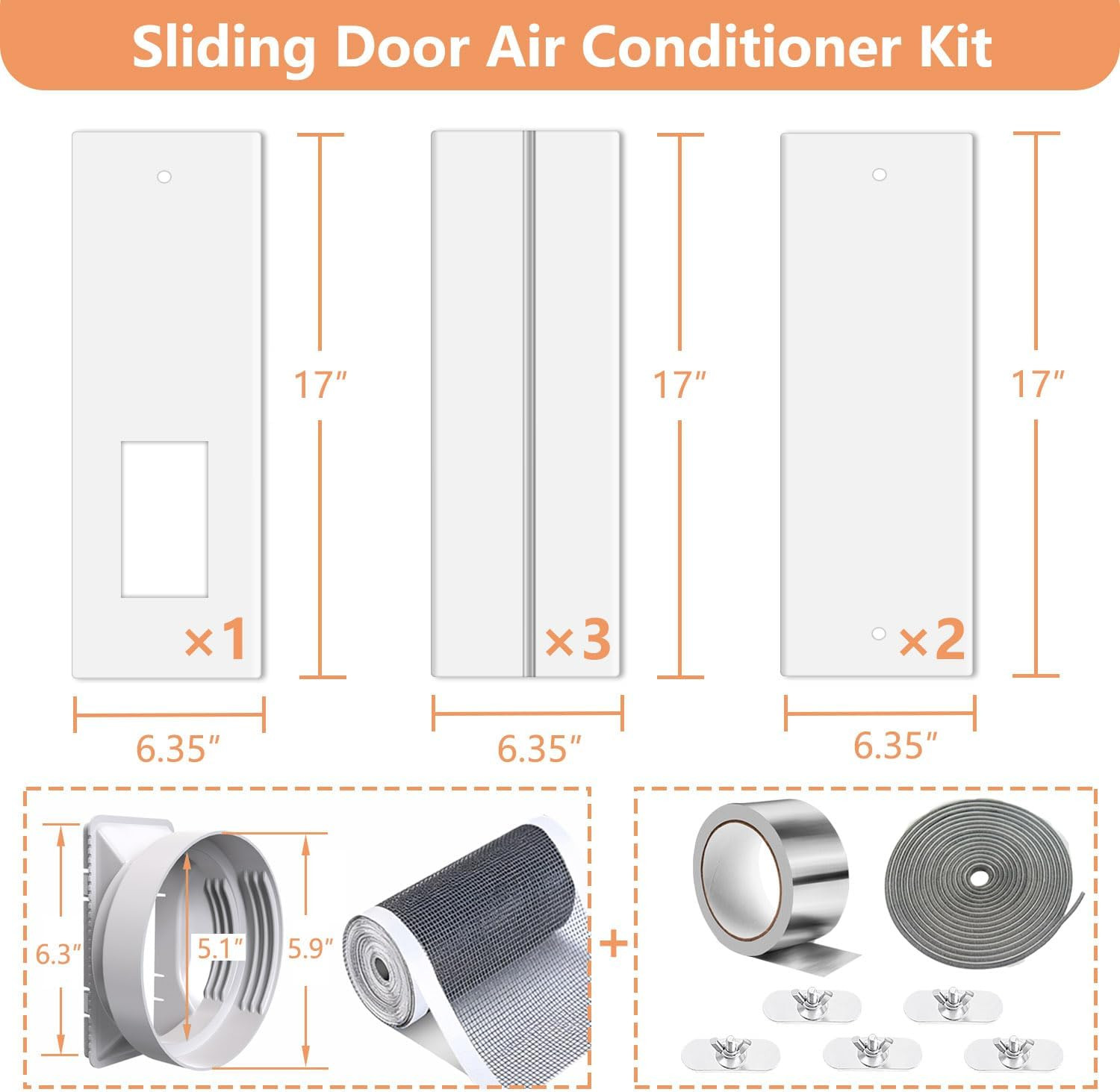 Universal AC Sliding Door Vent Kit for Portable Air Conditioners – Fits 5.1&Prime;/5.9