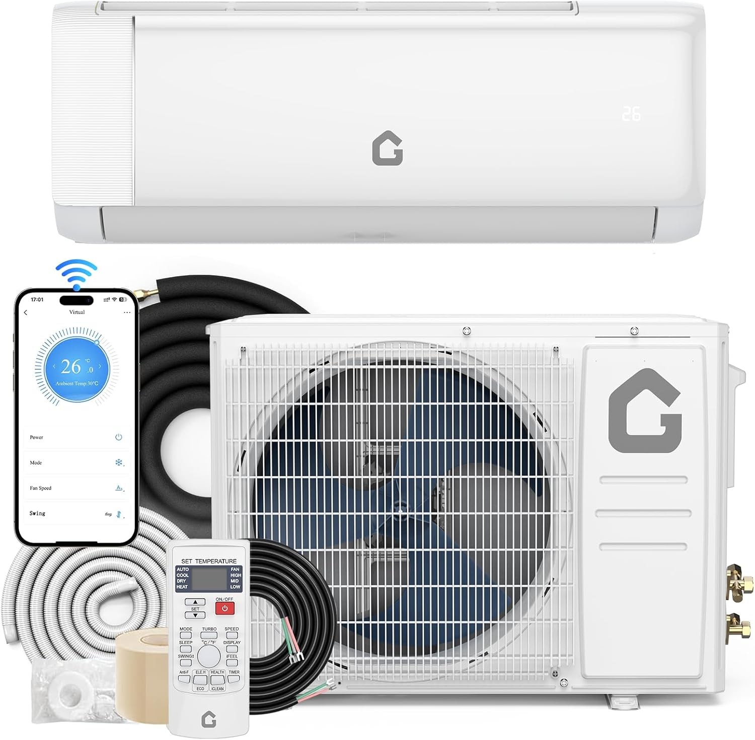18000BTU 230V Mini Split Air Conditioner,SEER2 19 Inverter System,Remote Control
