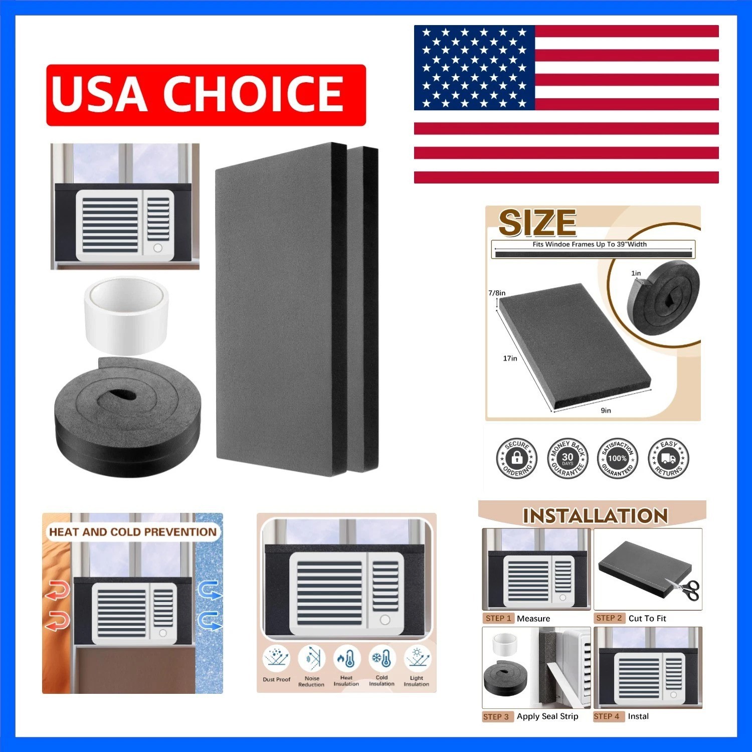 4 Pcs Window Ac Insulated Foam Panels with Seal Strip,Black | Fits Most 5000-…
