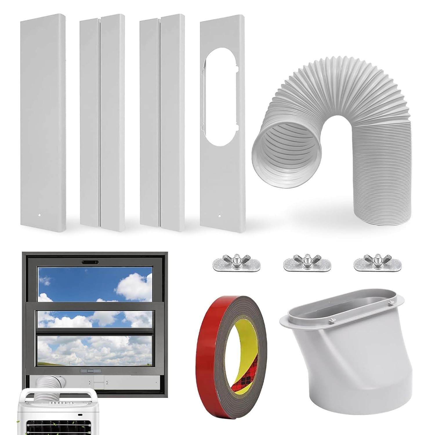Portable Air Conditioner Window Vent Kit with 59&Prime; Length Hose Adjustable Portabl