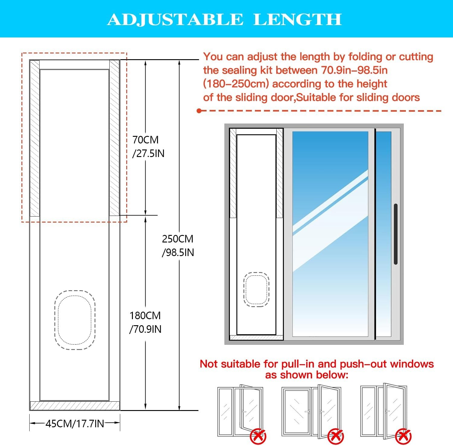 Inverter Portable Air Conditioner Sliding Door Seal Kit Compatible with Midea