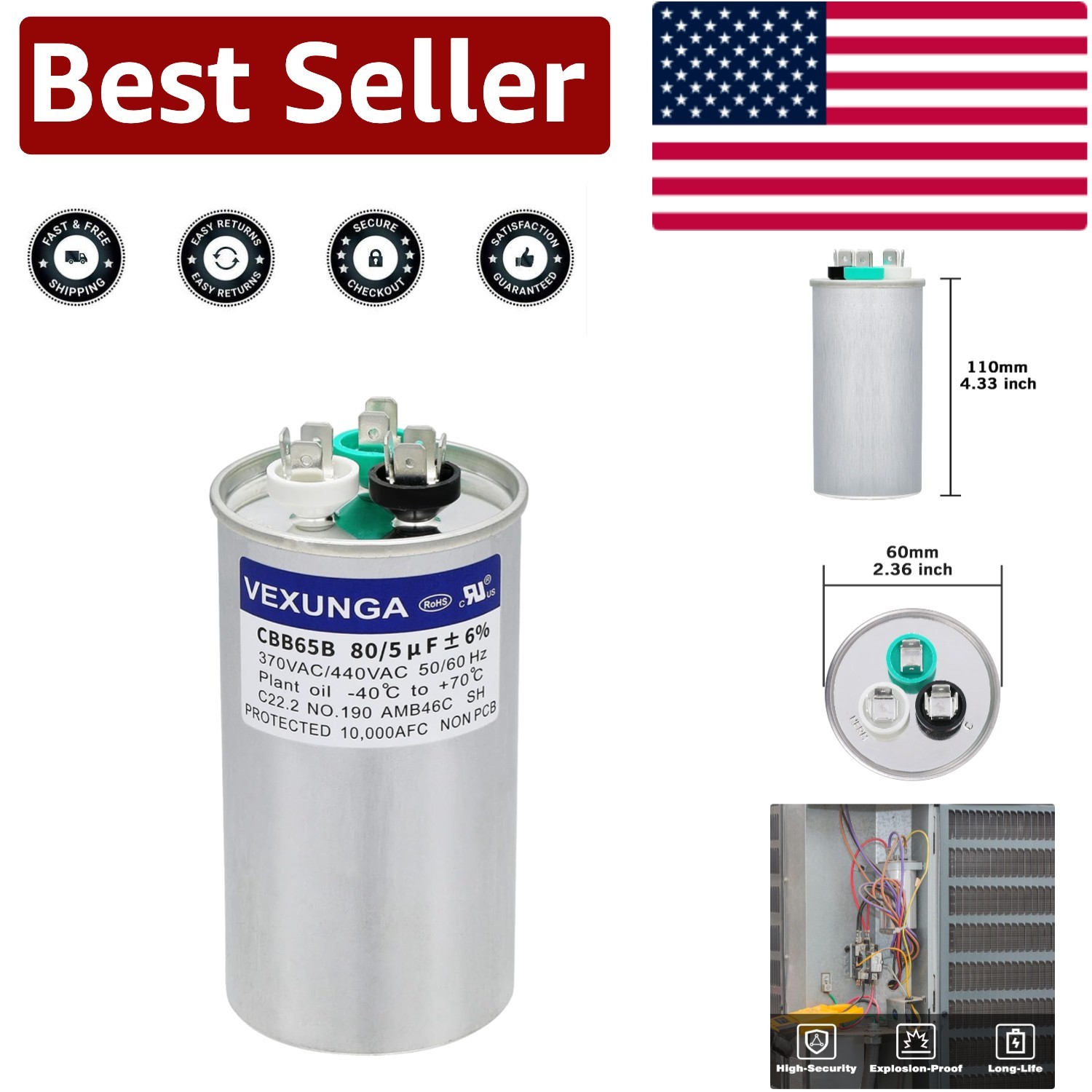 Effortless 80/5 uF Capacitor Replacement for 370/440VAC Air Conditioning Units