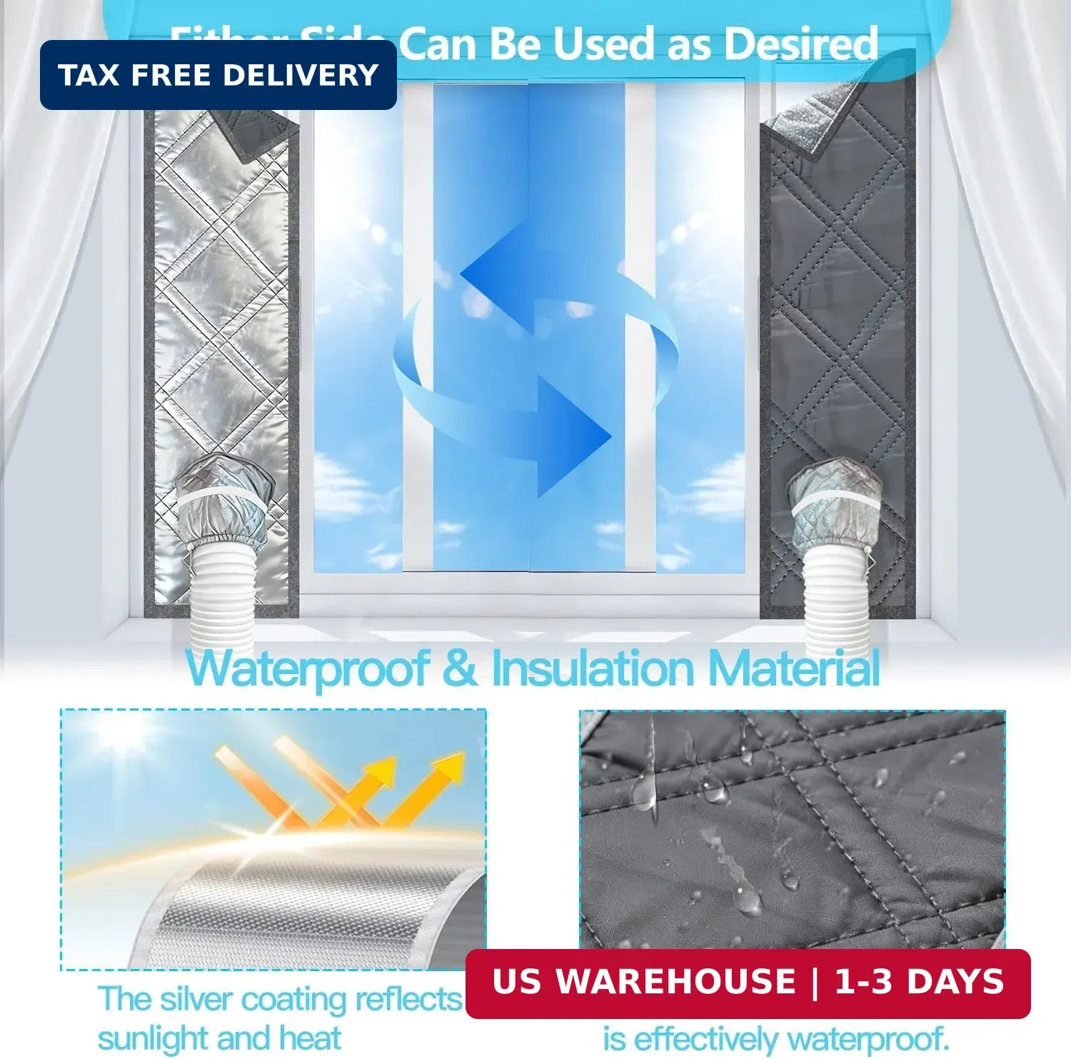 Portable Air Conditioner Window Kit,3-Layer Thickened Aluminum Foil &Cotton&Oxfo