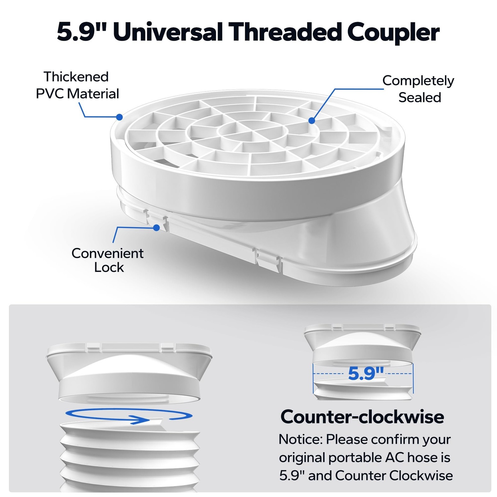 Portable AC Window Vent Kit, with 5.9&Prime; Exhaust Hose, 5.9&Prime; Coupler and Bird Gu…
