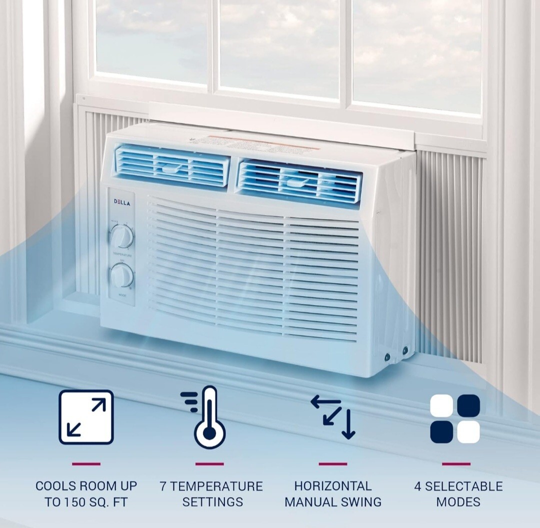DELLA 5000 BTU Air Conditioner Window Unit 115V/60Hz, Mechanical Controls