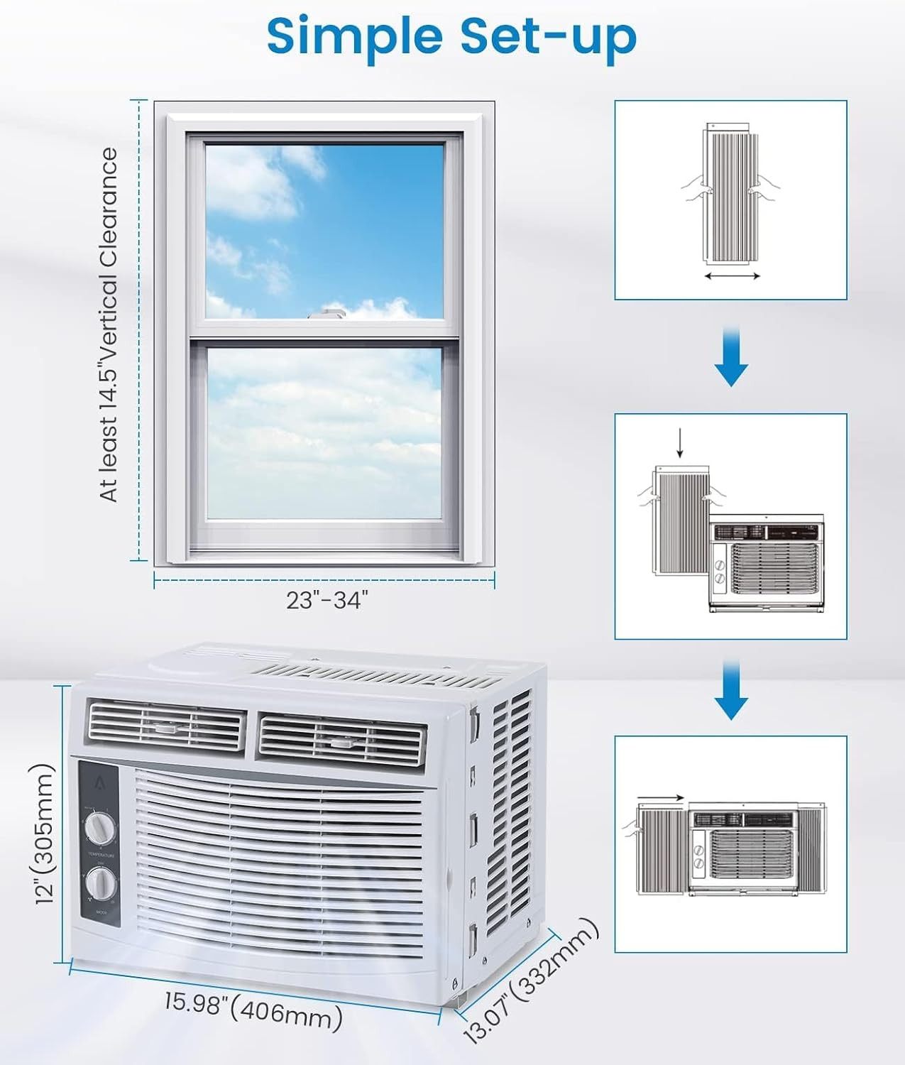 5,000 BTU Window Air Conditioner – Cool up to 150 Sq. Ft. with Easy-To-Use Mecha