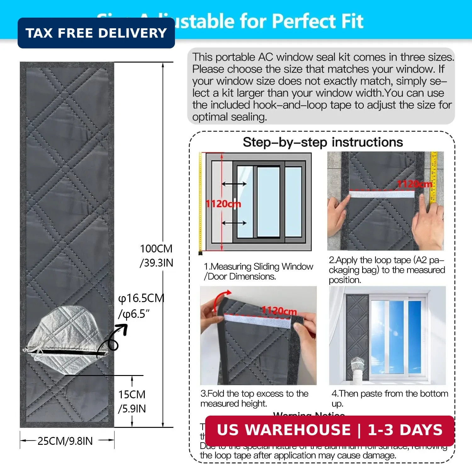 Portable Air Conditioner Window Kit,3-Layer Thickened Aluminum Foil &Cotton&Oxfo