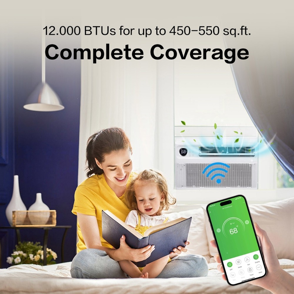 12000 BTU 3- Speed Inverter Window Air Conditioner with Remote Wifi |550 Sq. Ft.