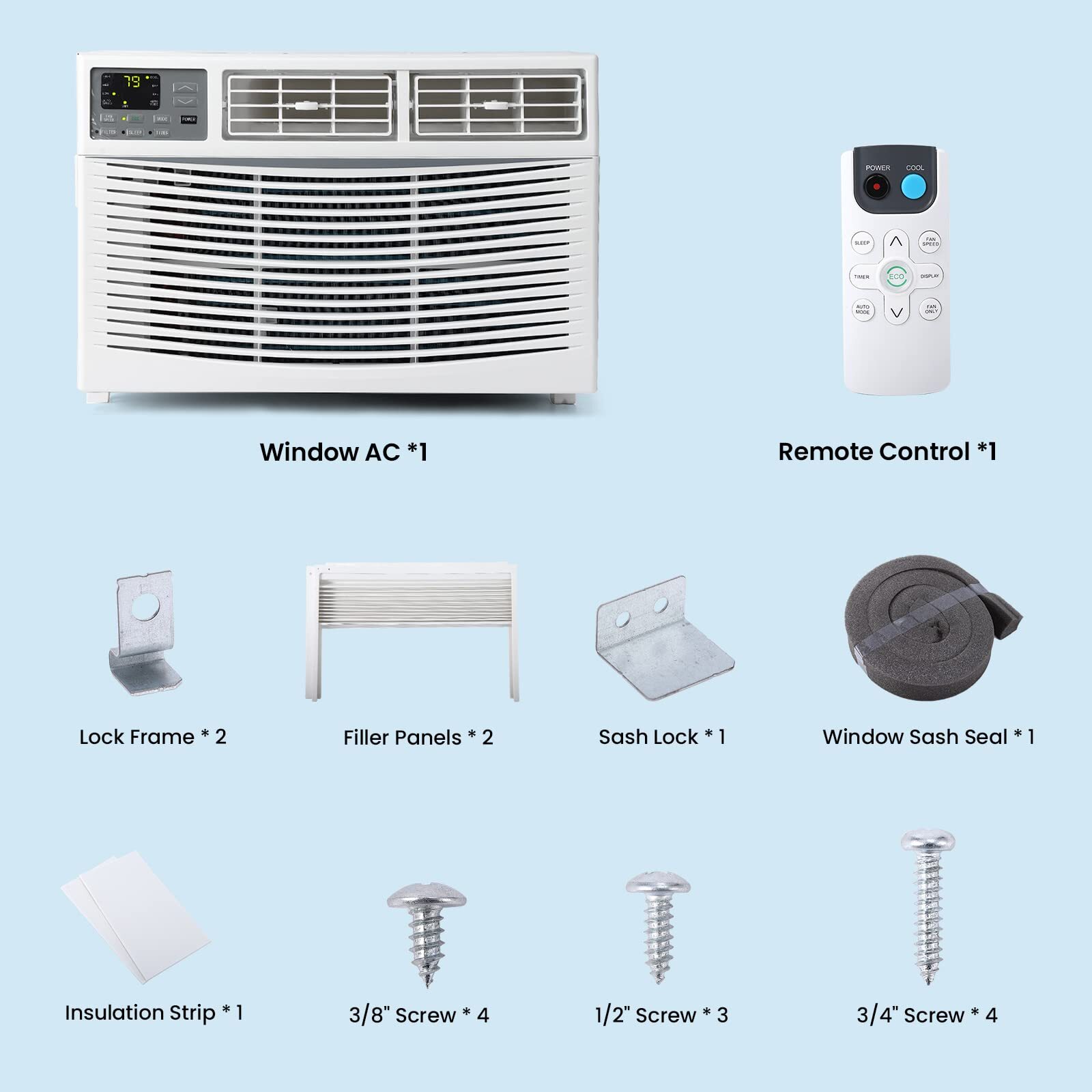 AC Unit with Remote & APP Control Window Air Conditioner 6000-12000 BTU 24H Time