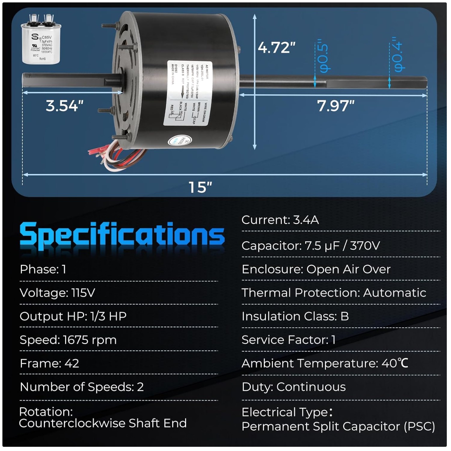 RV AC Fan Motor Replacement for Coleman Mach
