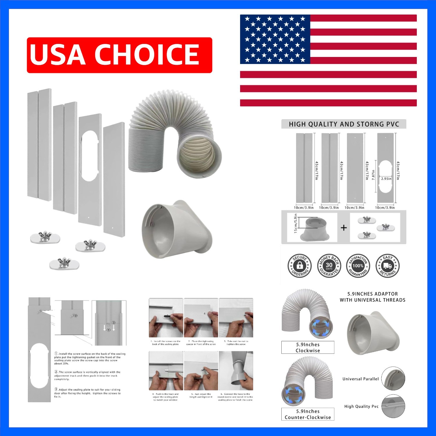 Portable Air Conditioner Window Vent Kit, 5.9 Inch Diameter 59 Inch Length Ex…