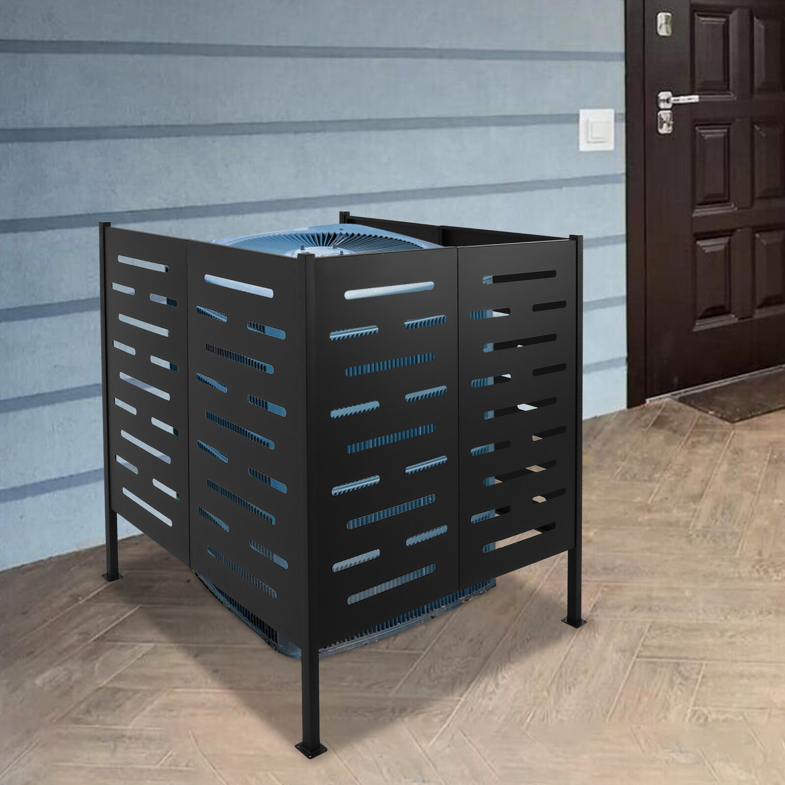 42x44in Black AC Unit Fence Outdoor Iron Enclosure for Privacy & Protection