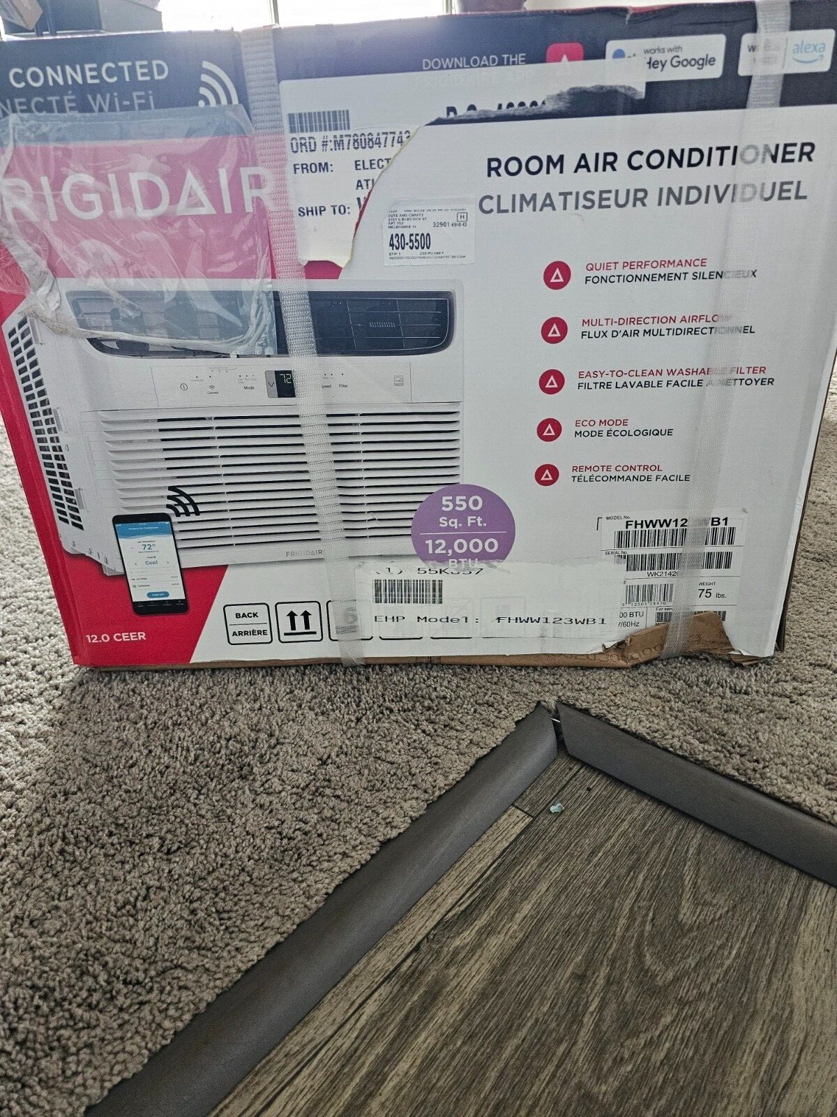 frigidaire room air conditioner wifi connected  12000 btu 550 sqft