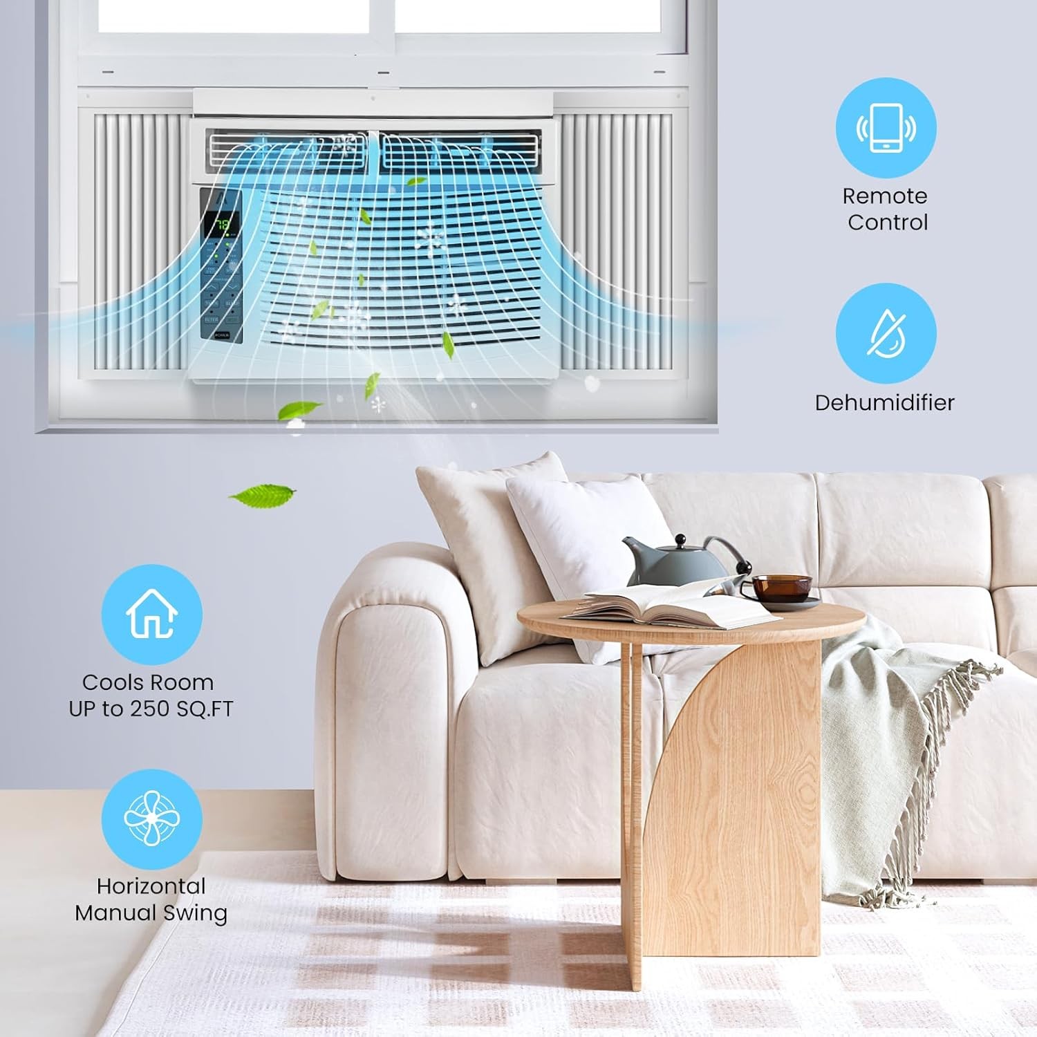 6000BTU Window Air Conditioner Smart AC Unit 250 Sq.ft. with Remote Control 115V
