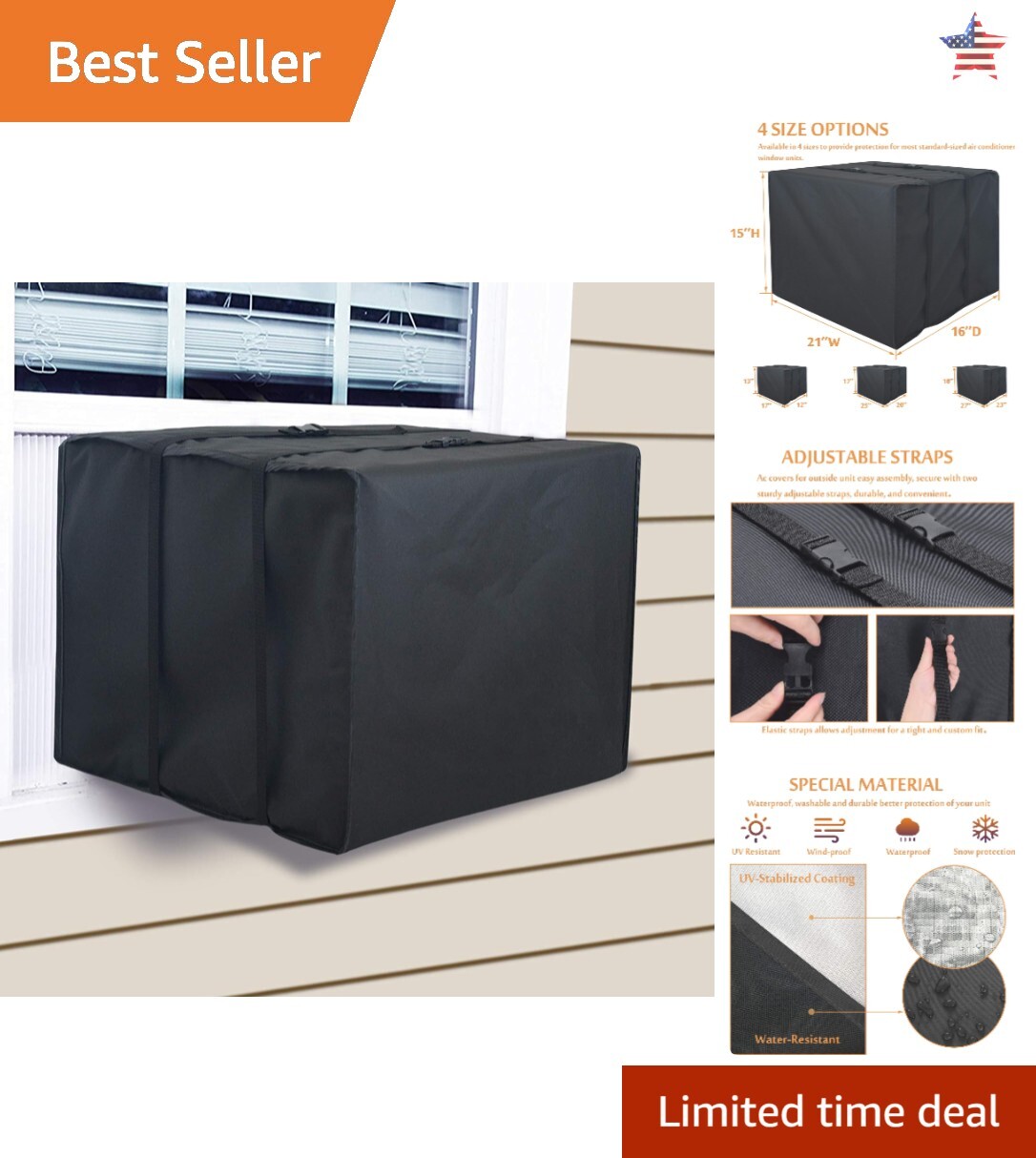 Outdoor Window Air Conditioner Cover – 21&Prime;W x 16&Prime;D x 15&Prime;H – Waterproof & Durable