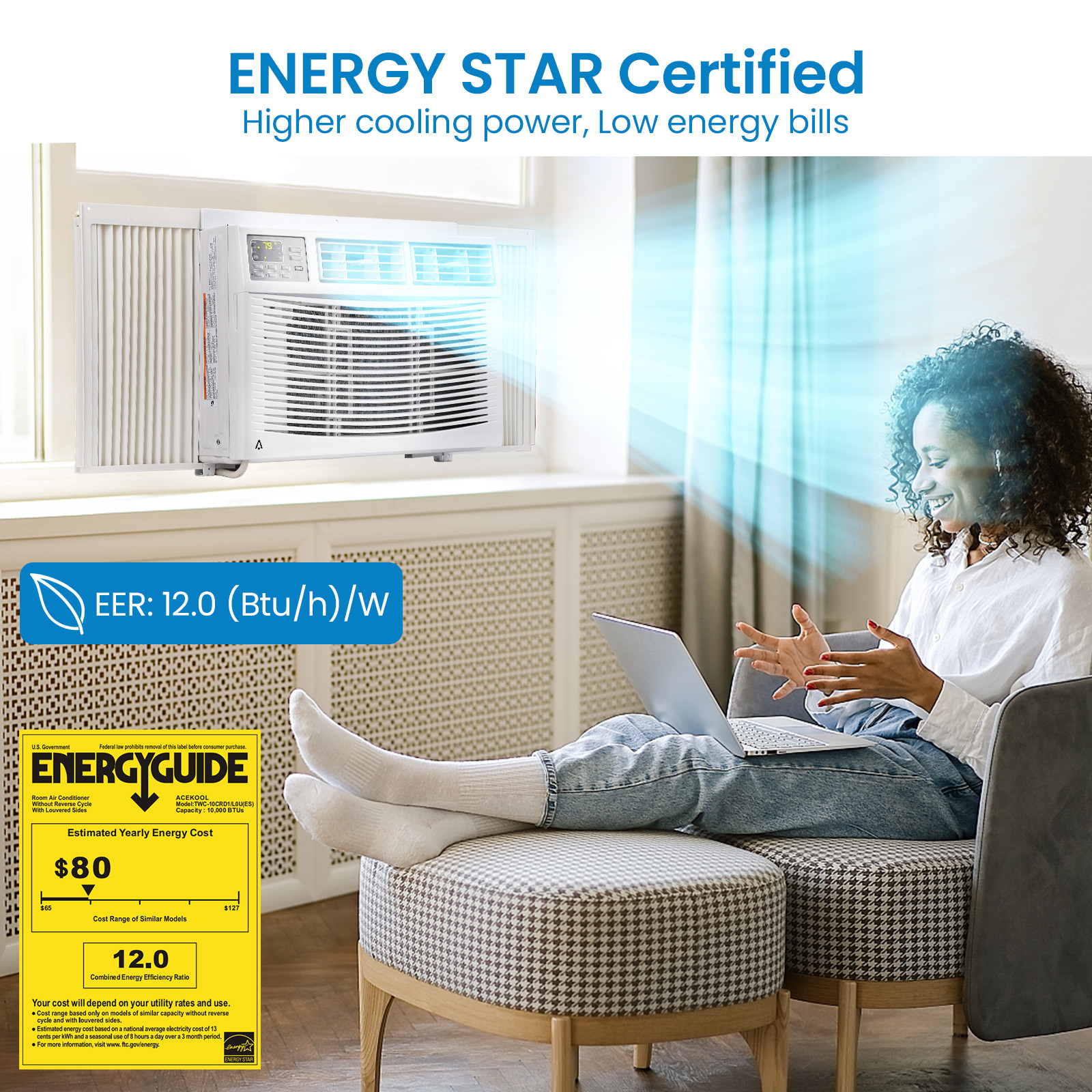 10,000BTU Window Air Conditioner Dry Cool for 450 Sq.Ft Remote/App Control
