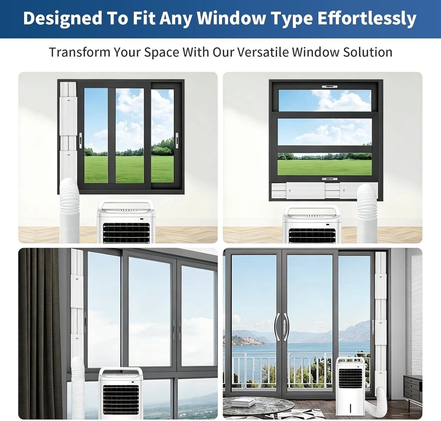 Portable Air Conditioner Sliding Door Vent Kit Adjustable Length up to 90 Inches