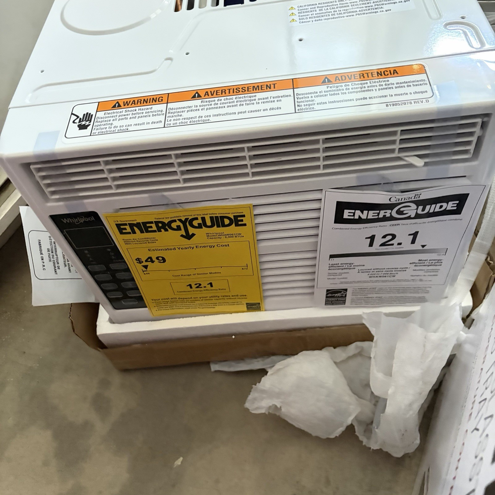 Whirlpool WHAW061CW 6000 BTU Window Air Conditioner White Energy Star A+