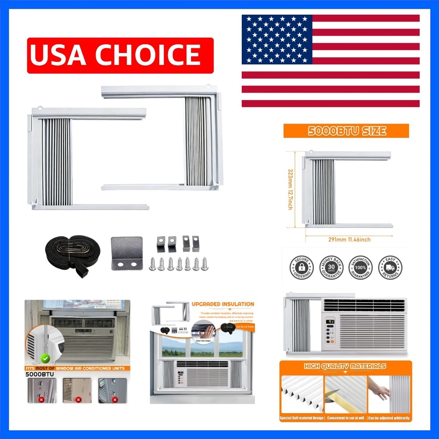 Window Air Conditioner Side Panel with Frame | Universal Window AC Accordion …