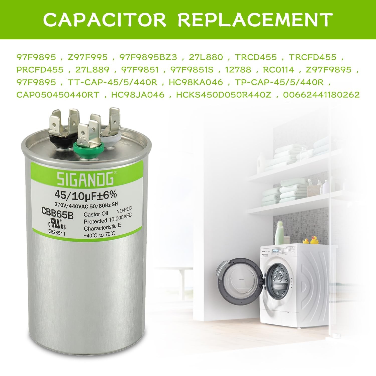 Dual Run Start Capacitor 45/10 uF 370V 440V CBB65 for AC Heat Pump Condenser
