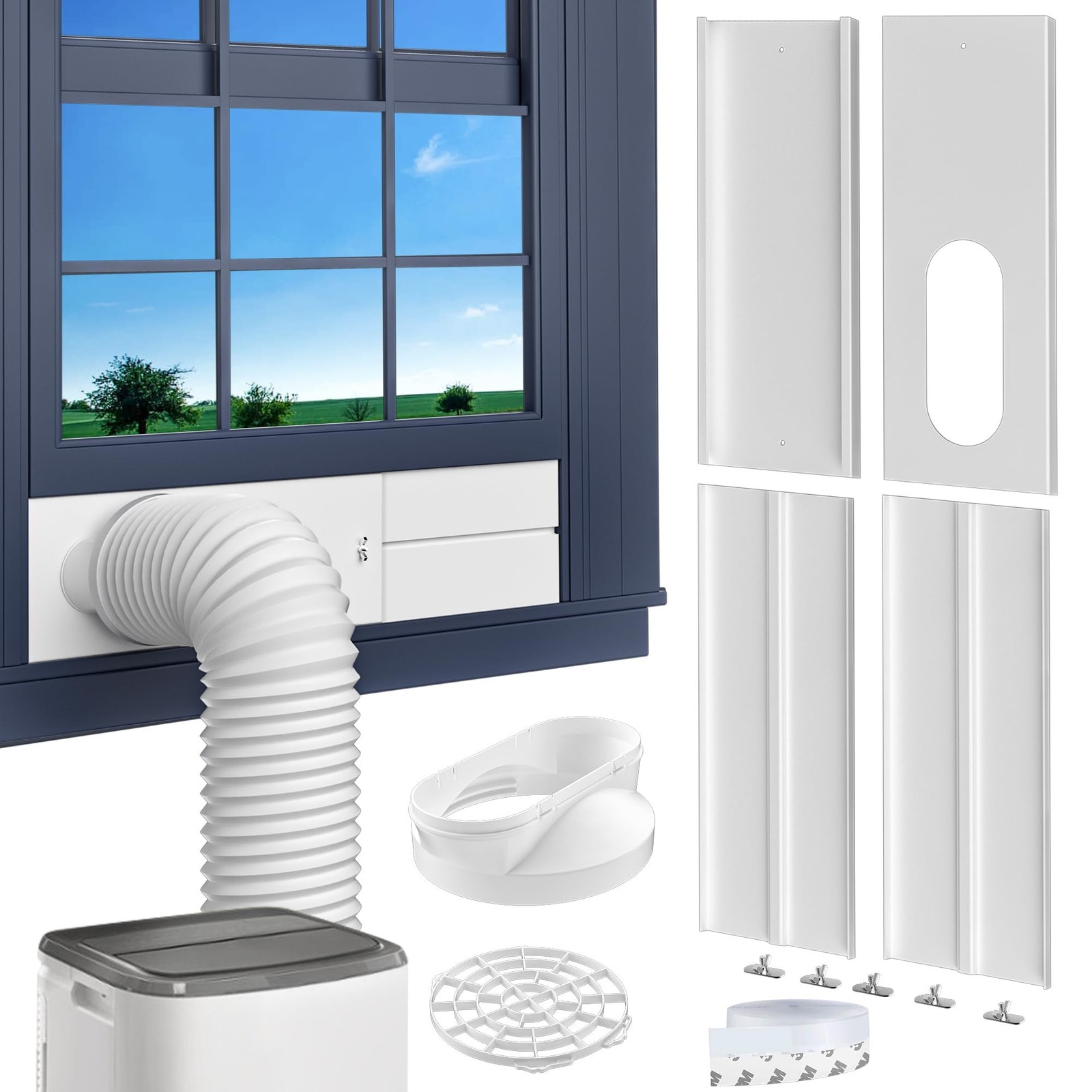 Portable AC Window Vent Kit, with 5.9&Prime; Exhaust Hose, 5.9&Prime; Coupler and Bird Gu…