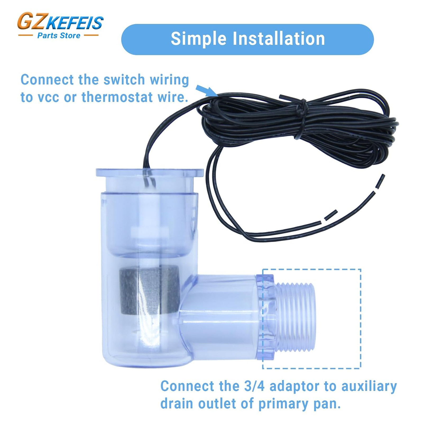 Float Switch L Shape Compatible with Safe T Switch HVAC Drain Pan Condensate