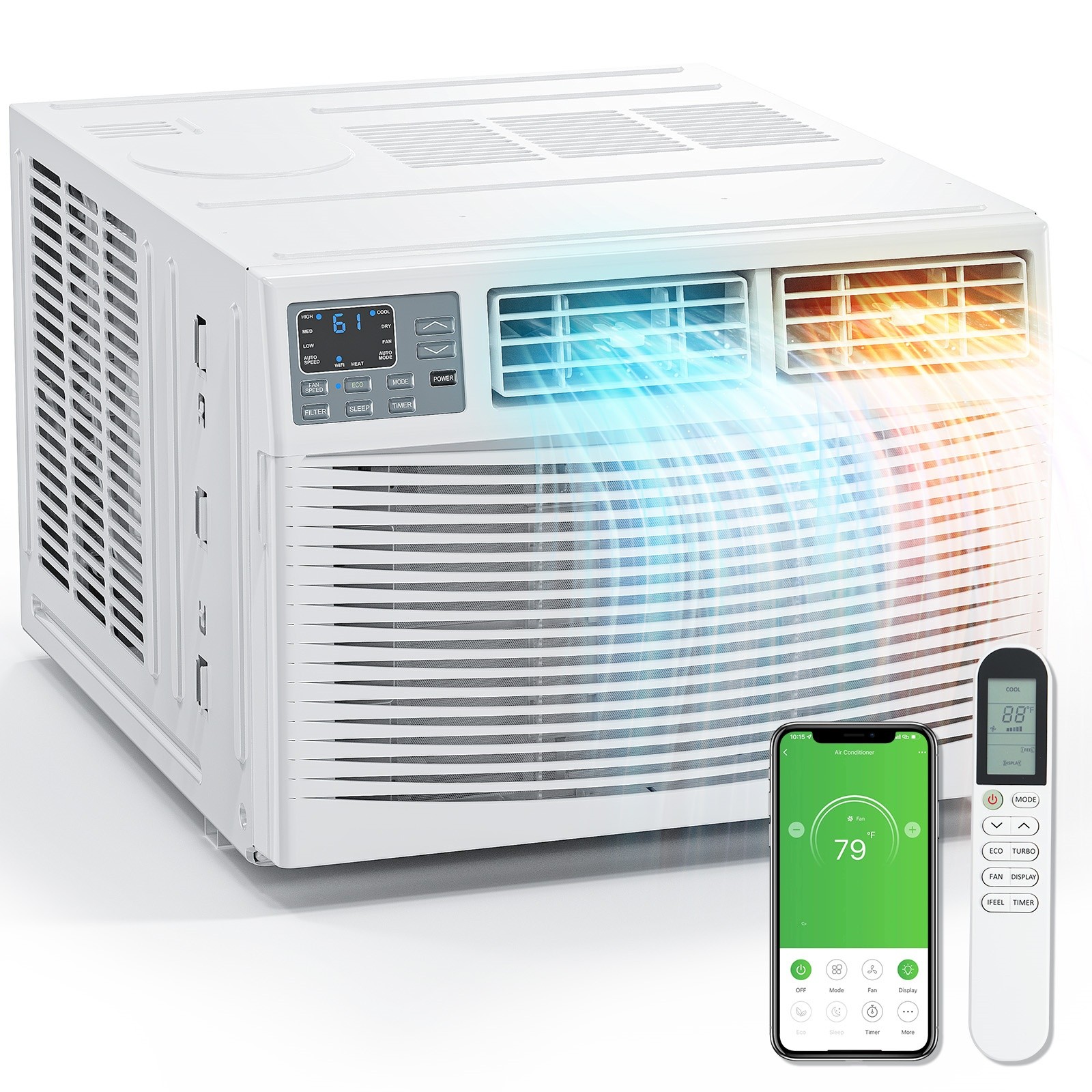 18000BTU Window Air Conditioner with Heat & Timer, Wi-Fi Enabled Window AC Unit