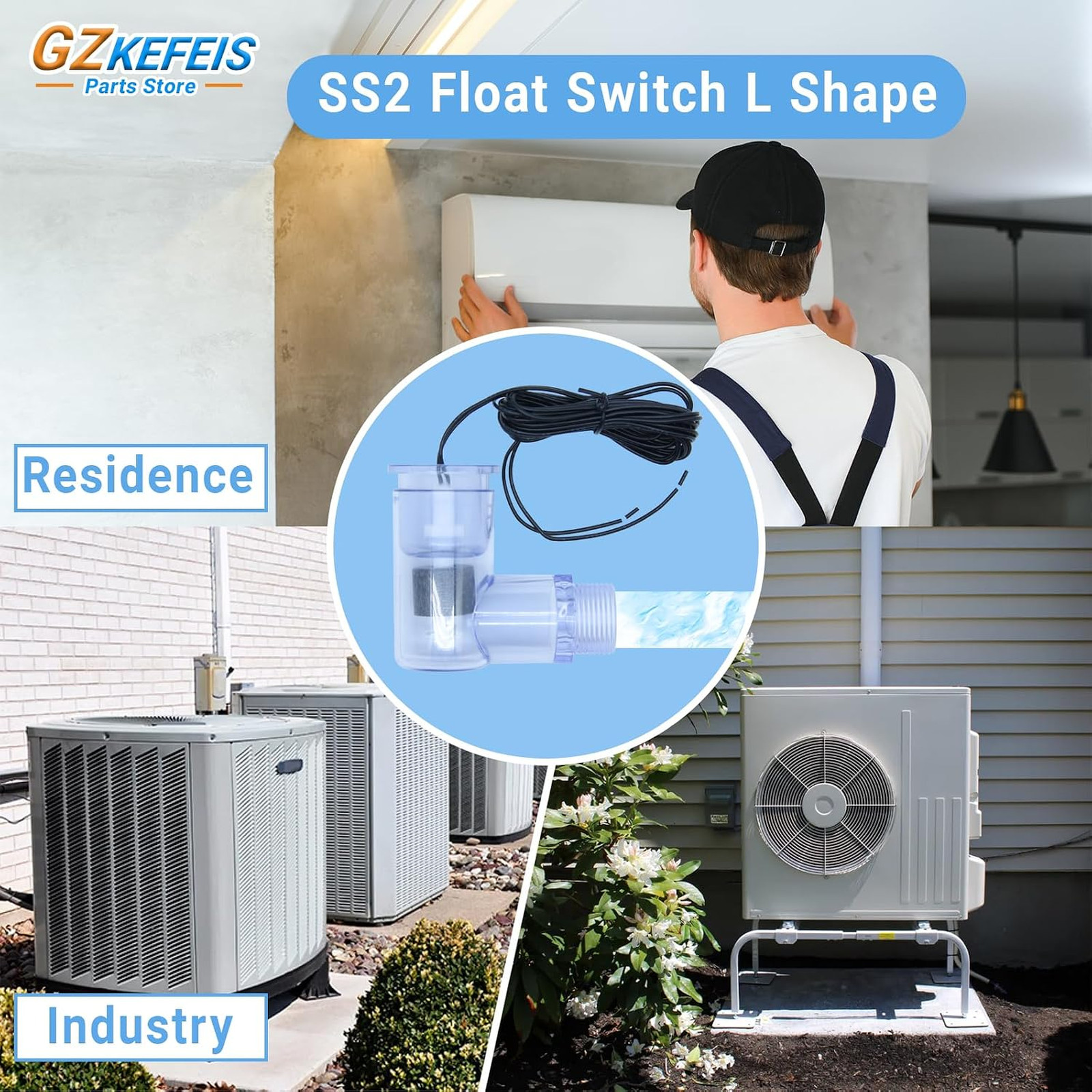 Float Switch L Shape Compatible with Safe T Switch HVAC Drain Pan Condensate