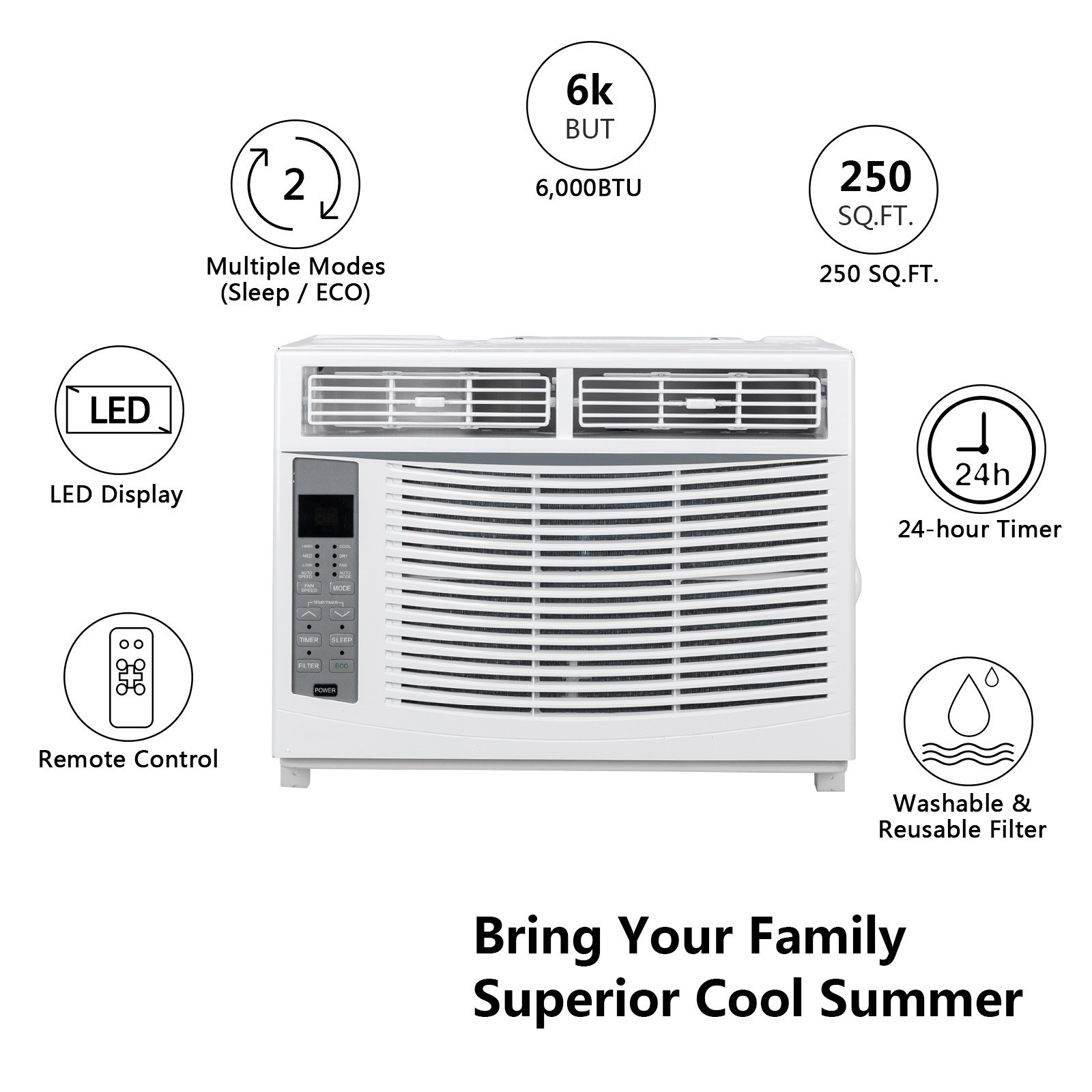 MOTOOS 6000BTU Window Air Conditioner ABS Window Type Refrigeration All-in-One