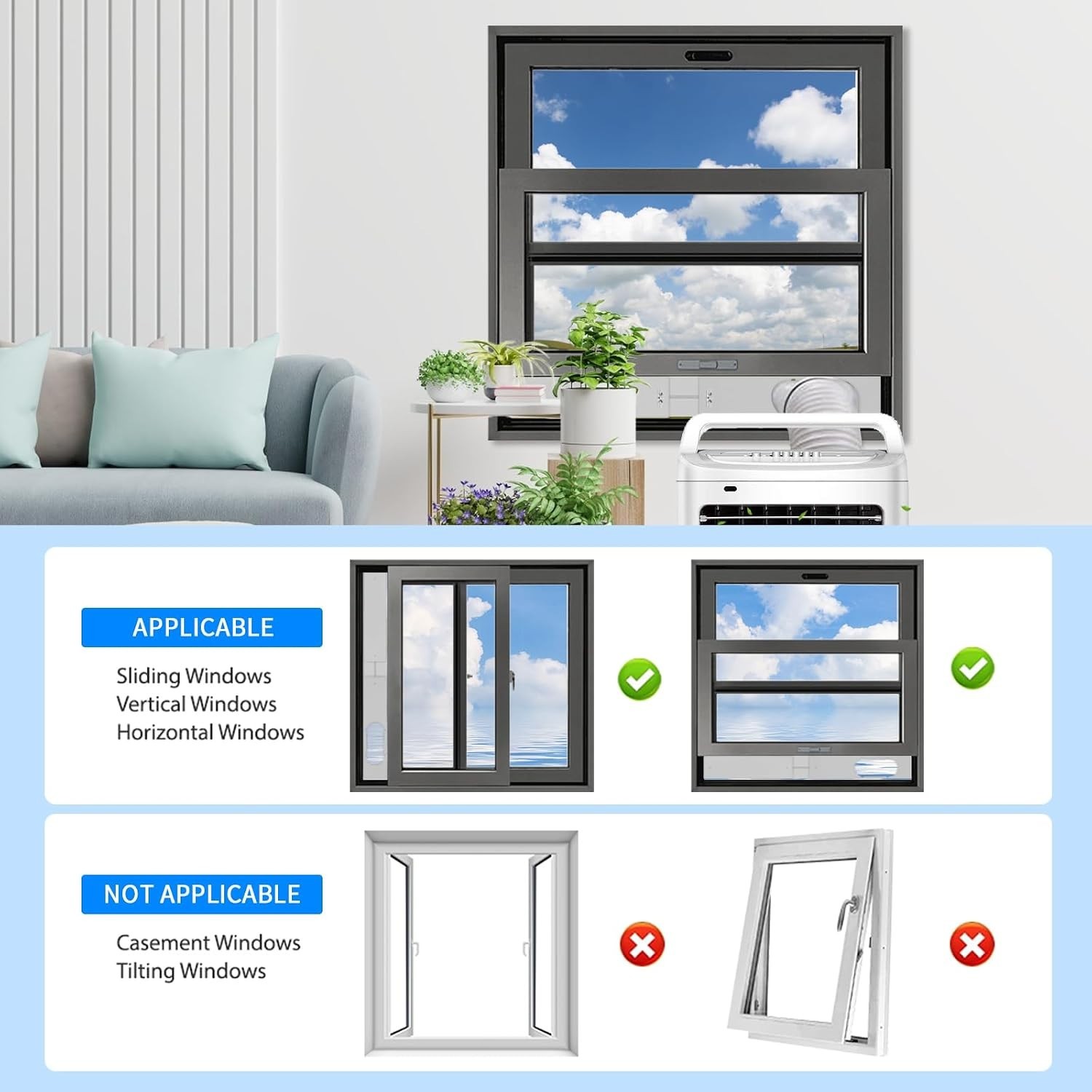 Portable AC Window Vent Kit with 59 Inch Hose Compatible with All 5.9 Inch Units