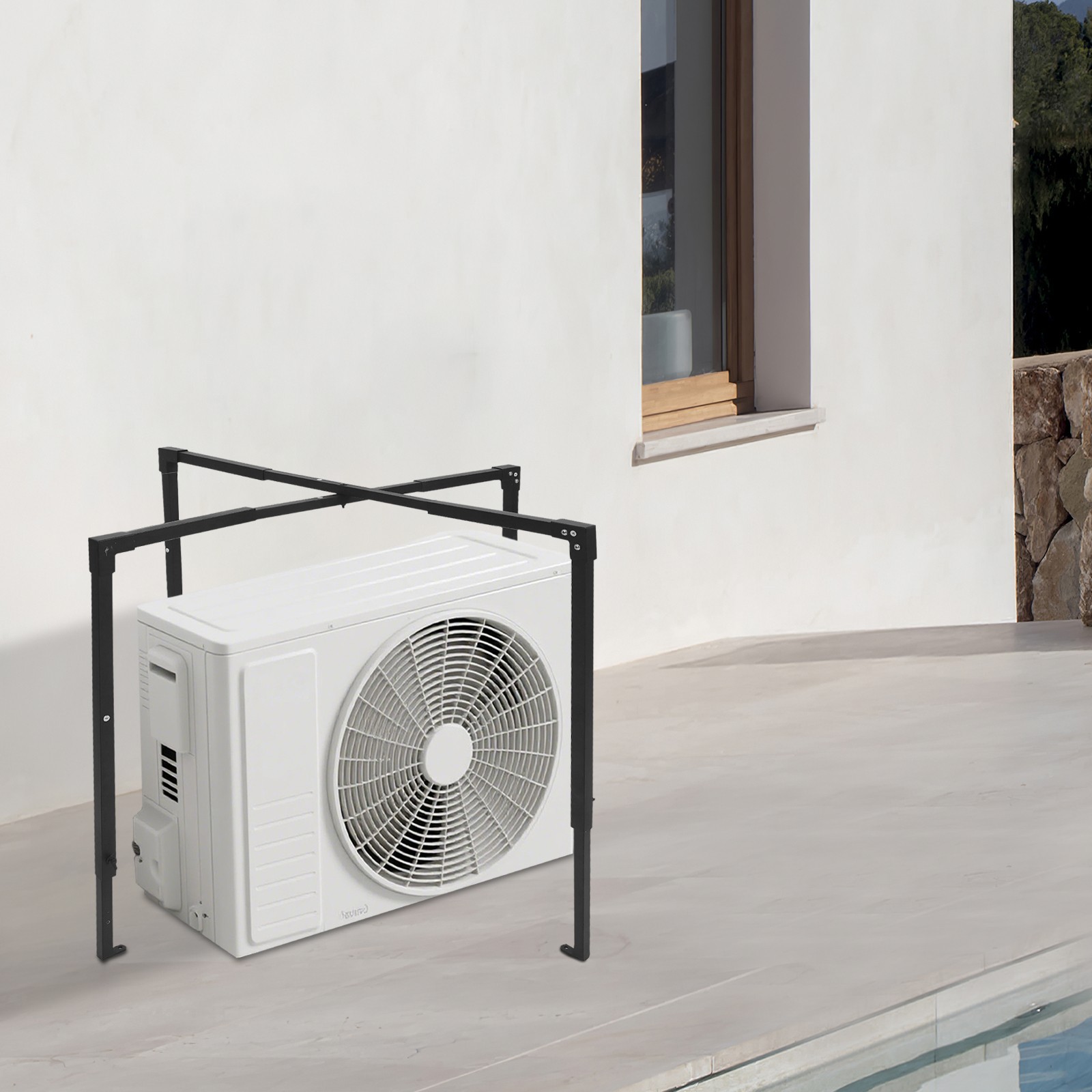 Ac Security Cage, Air Conditioner Cage, Adjustable Air Conditioner Cage Black