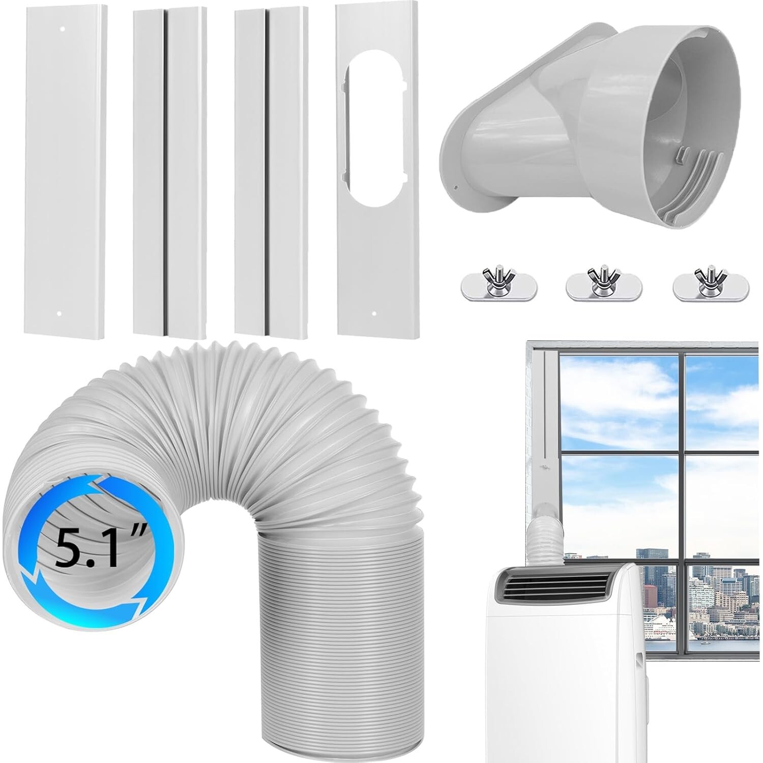 Portable AC Window Vent Kit with 5.1 Inch Hose for Sliding Window
