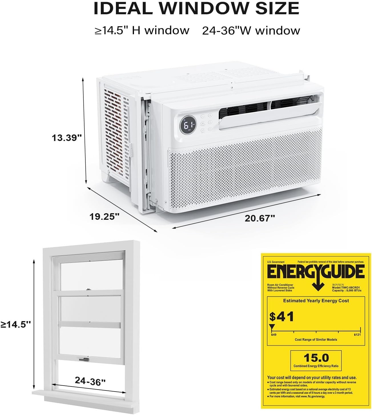 8,000 BTU Smart Inverter Window Air Conditioner Cools up to 350 Sq. Ft for Hom