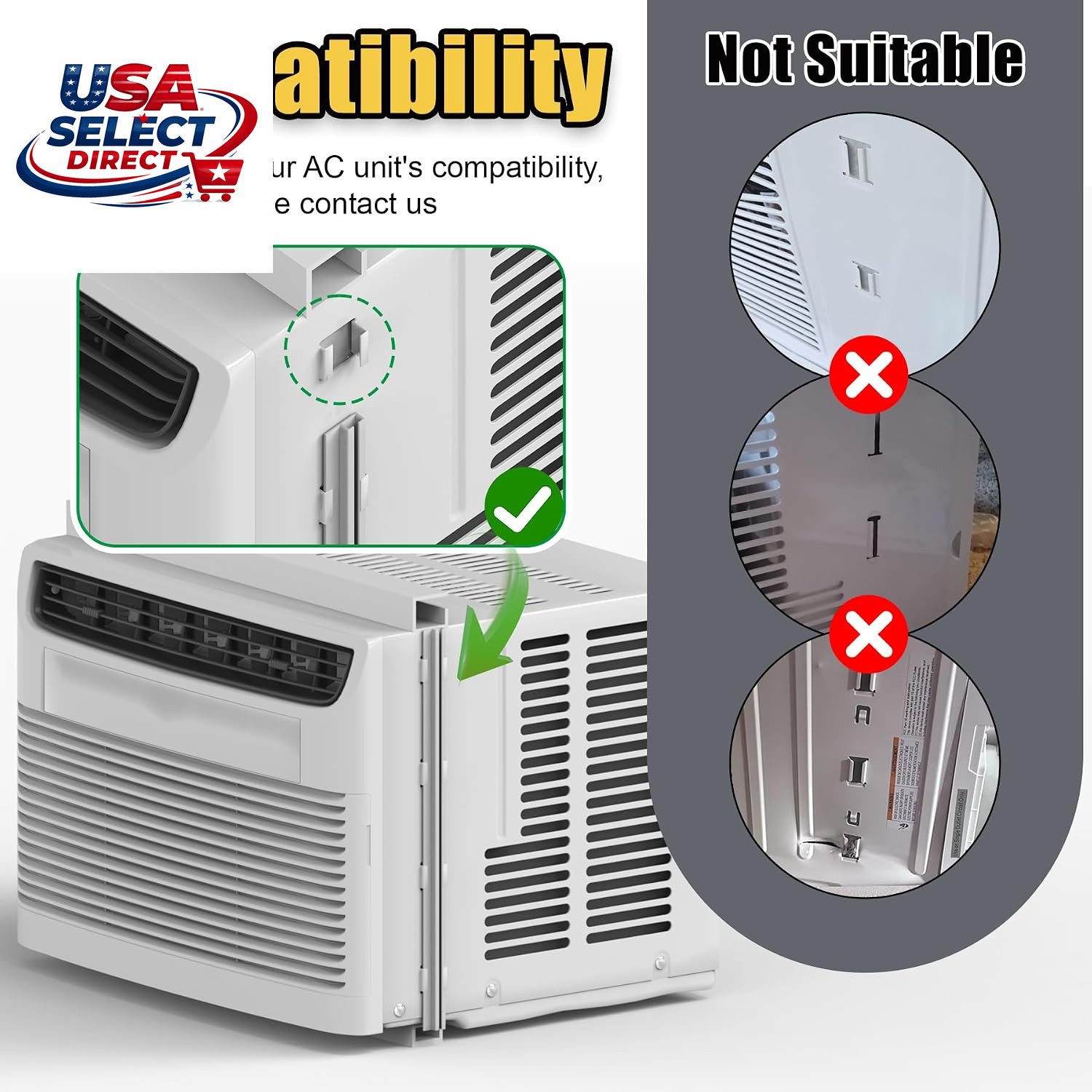 Window AC Side Panel Curtain Kit with Frame, Fits Most 8000 BTU Units