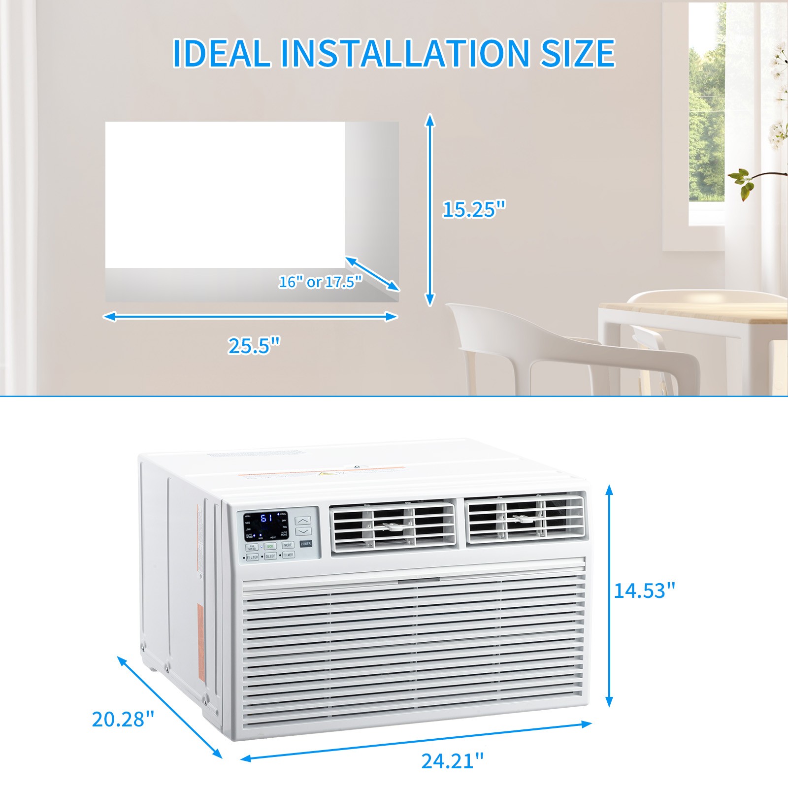 8000 BTU 5 in 1 Through-the-Wall Air Conditioner Cooling Heater Dehumidifier Fan