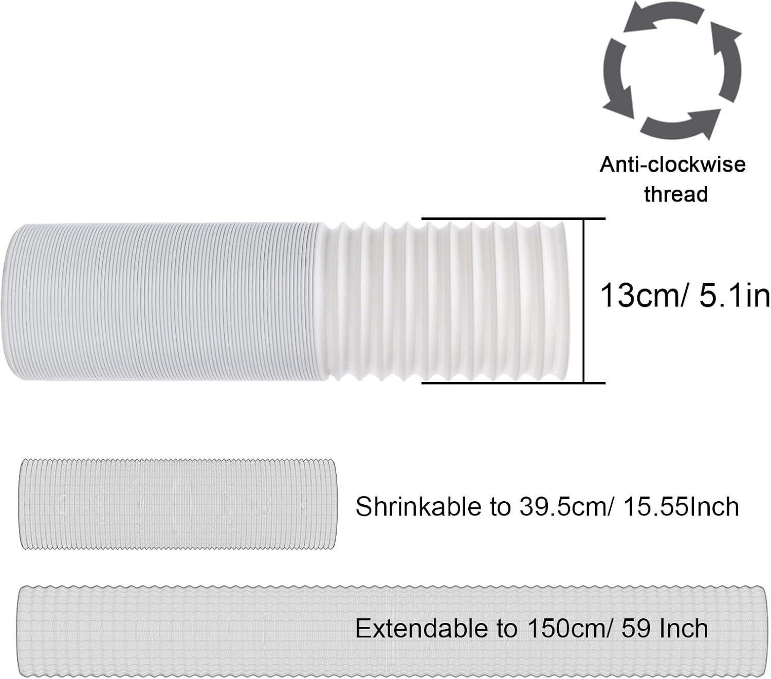 Easy-to-Install Sliding Window AC Vent Kit, 51&Prime; Exhaust Hose