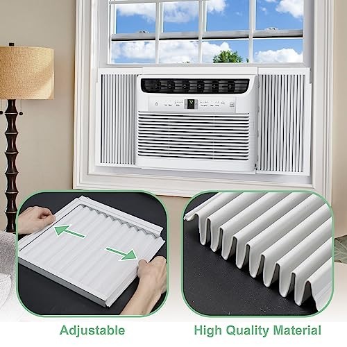 Window AC Side Panels with Frame Accordion Filler Curtain Replacement 2 Pack