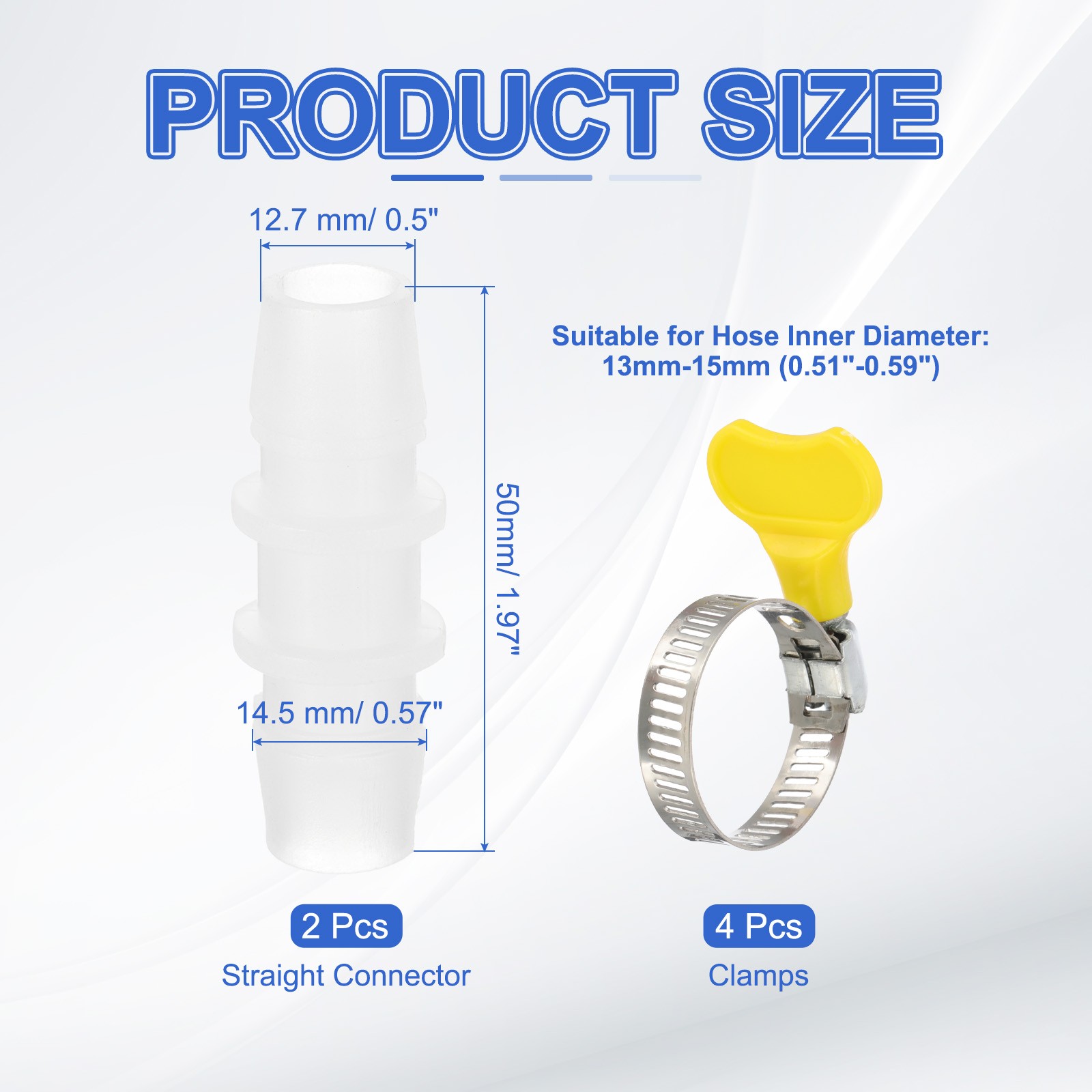 2Pcs Straight Drain Hose Connector Adapter with 4 Hose Clamps for 13-15mm Hose