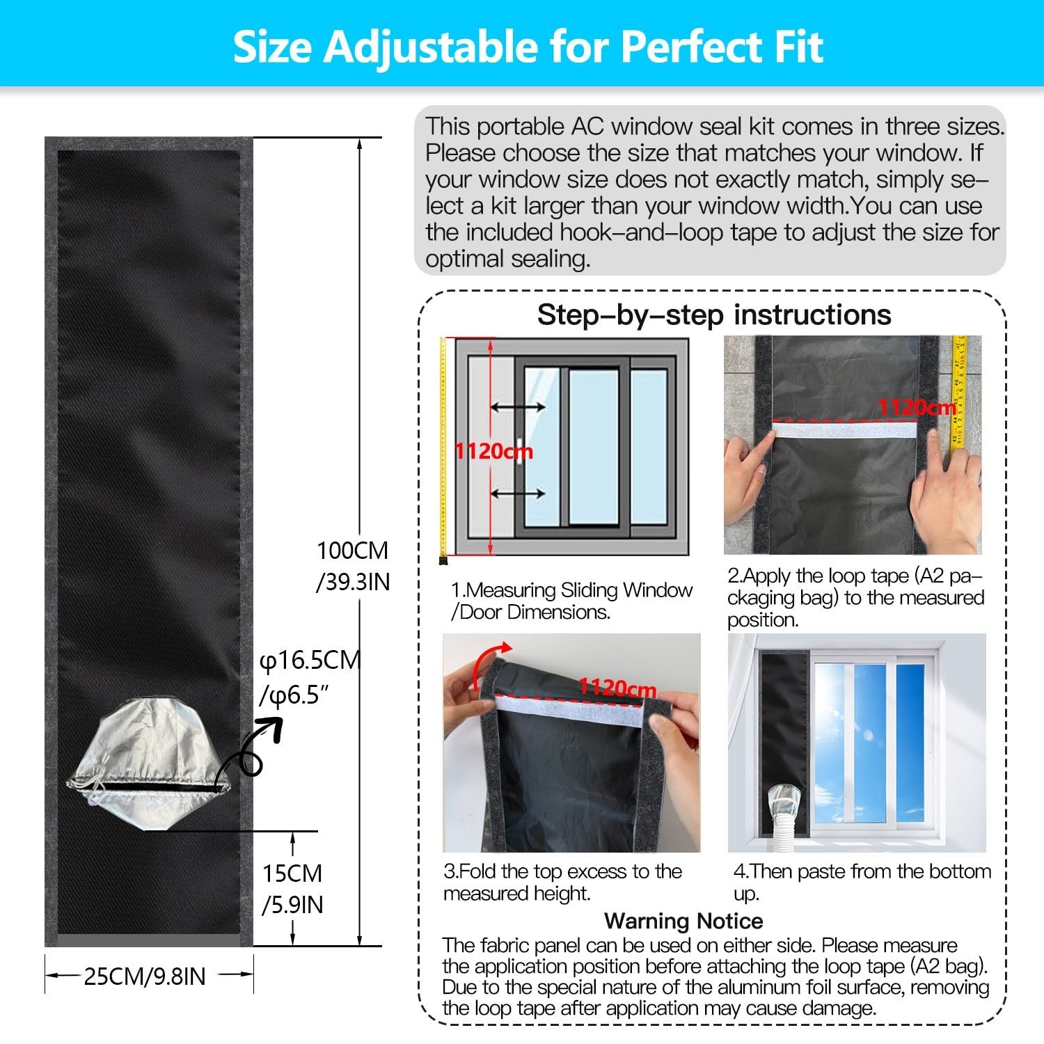 Portable Air Conditioner Window Kit 10&Prime;x40&Prime; for Sliding/Hung Windows, 420D Seal,