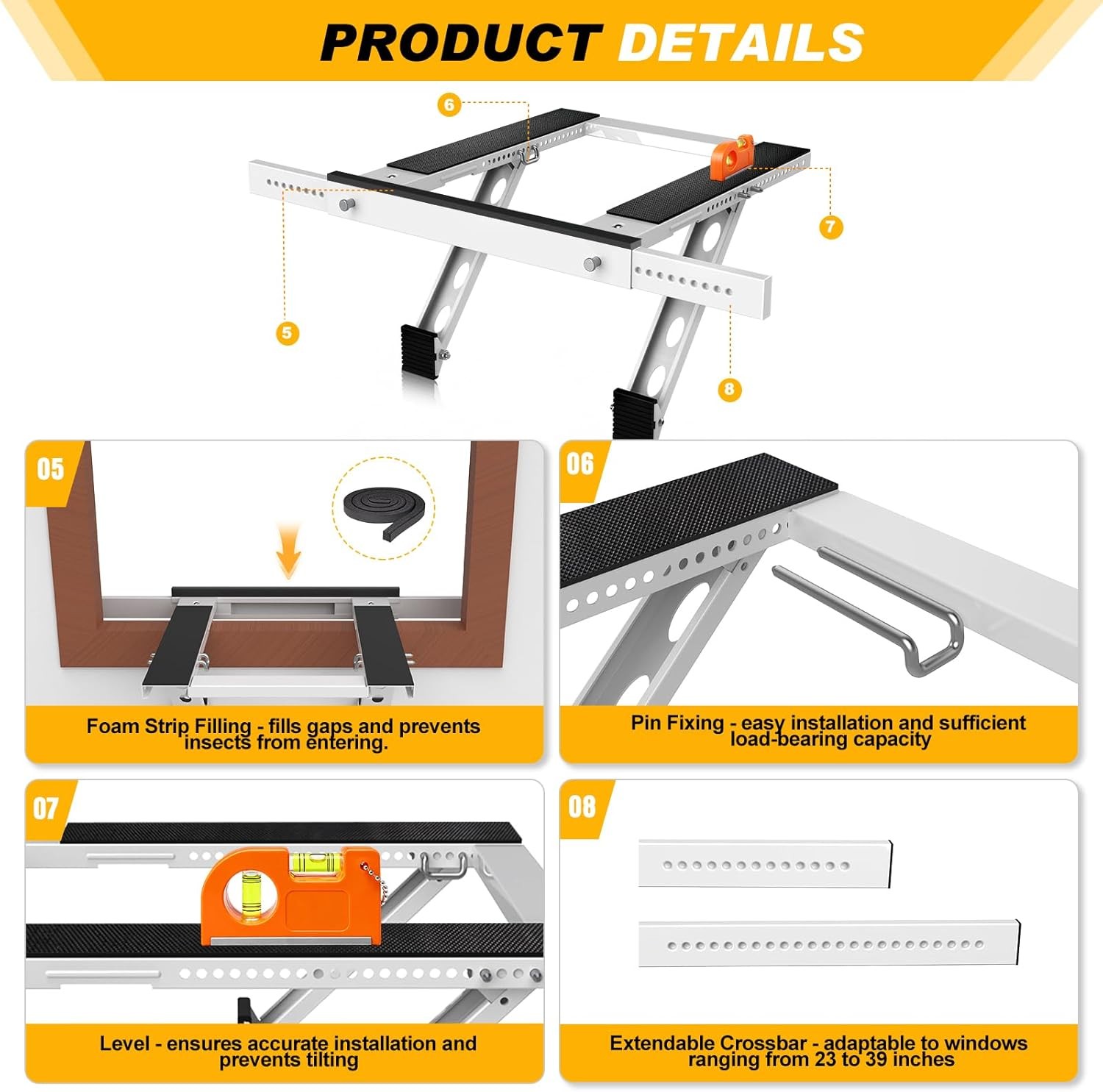 Upgraded Window AC Bracket No Drill, Adjustable 23&Prime;-39&Prime; Window Air Conditioner