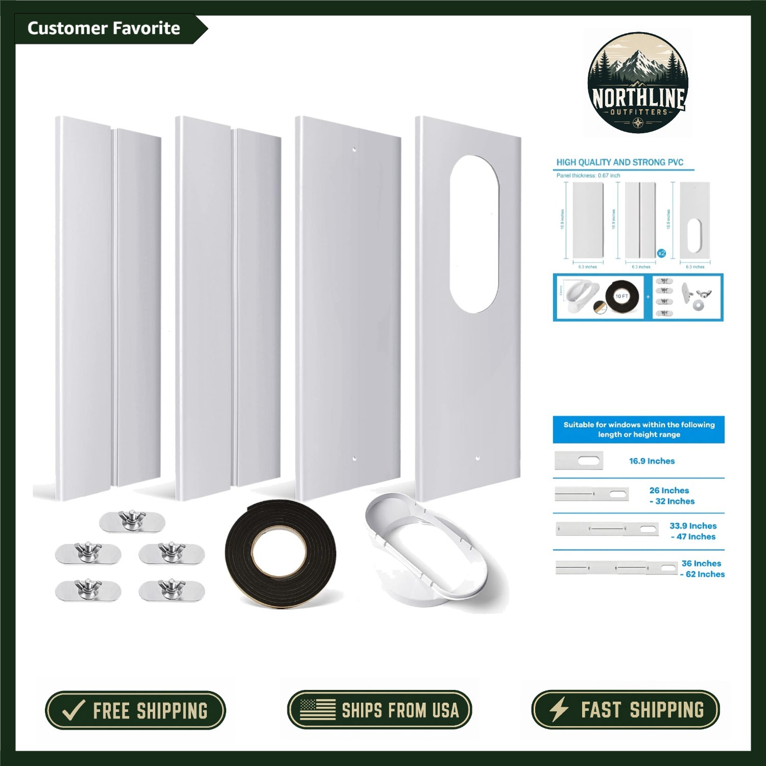 High-Quality Sliding AC Window Seal Kit – Fits 5-Inch Exhaust Hose, Easy Setup