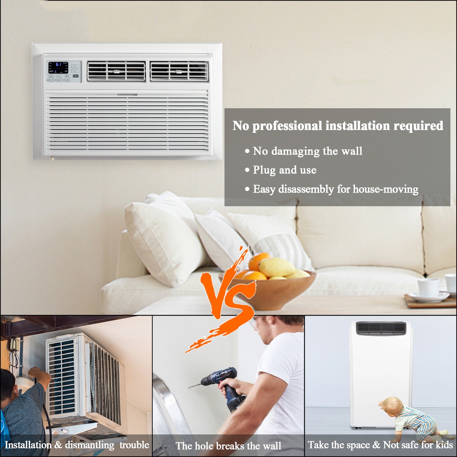 10000 BTU Through-the-Wall Air Conditioner w/ Heat, Dehumidifier w/ Remote & APP