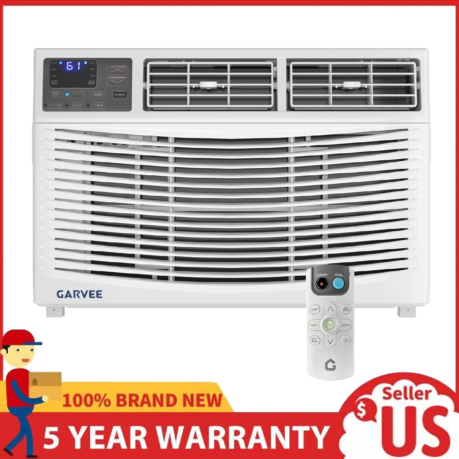 8000 BTU Window Air Conditioner with Remote ,3 Fan Speeds 24H Timer 115V AC Unit