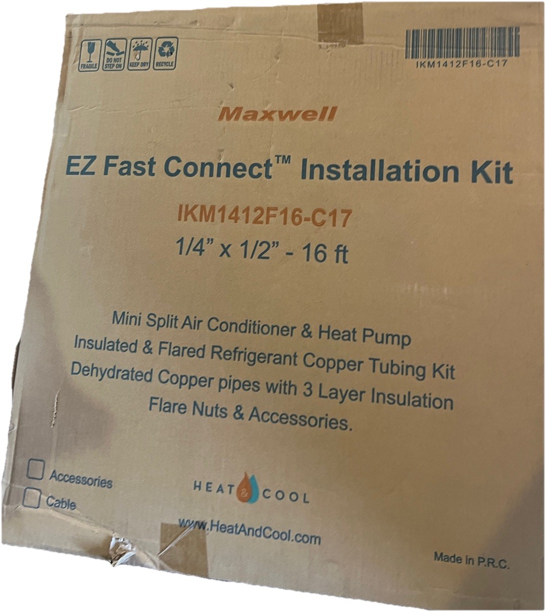 Maxwell Heat Cool EZ Fast Connect Instl. Kit IKM1412F16-C17, 1/4&Prime; x 1/2&Prime; – 16 ft