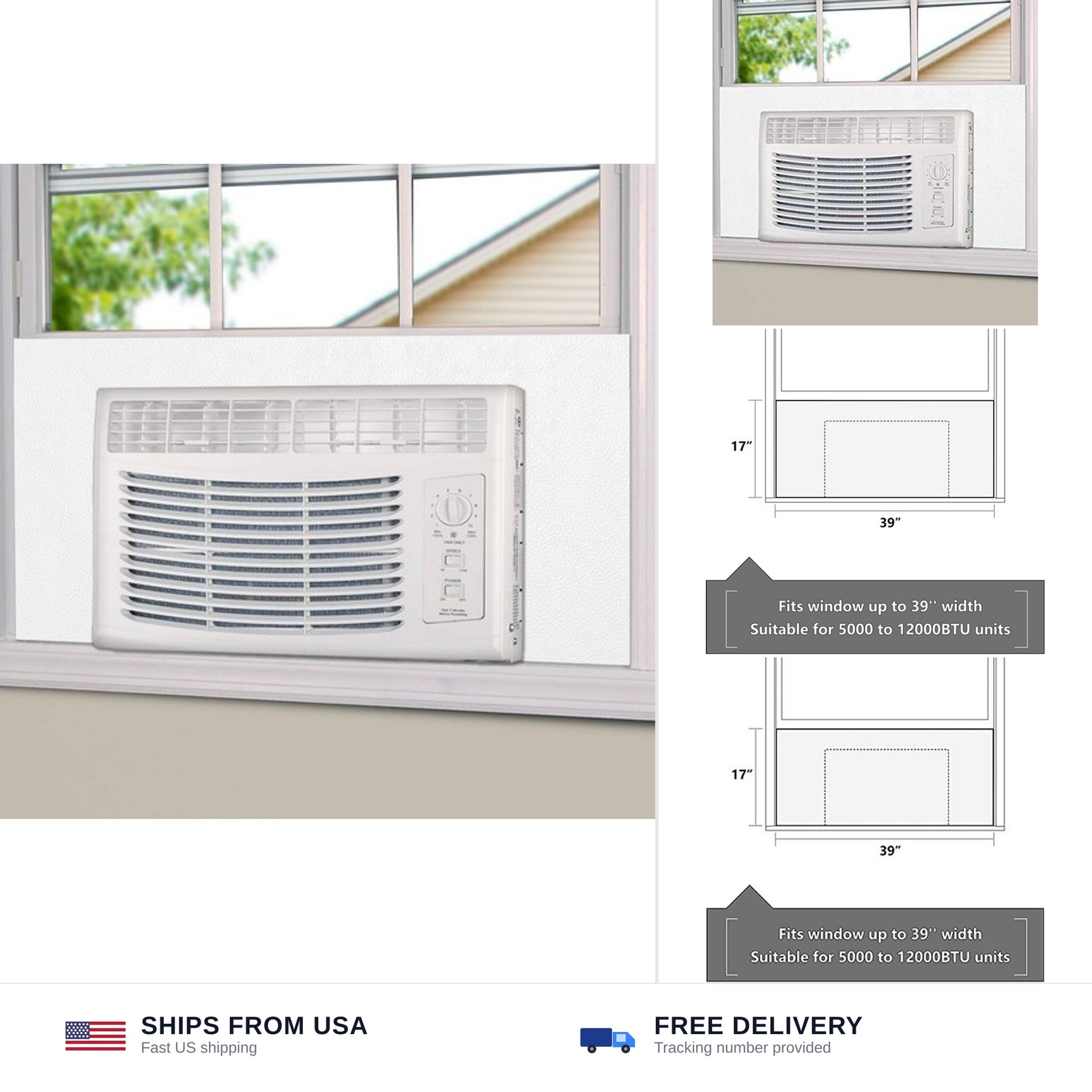 BJADE&rsquo;S Window Air Conditioner Side Insulated Foam Panel, One-piece Full Surr…