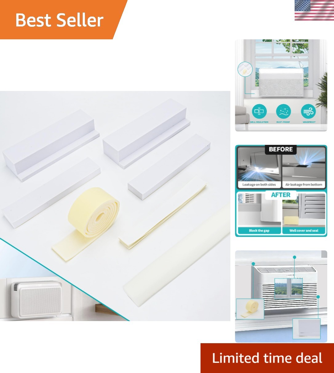 Foam Block for U Shaped Midea Window Air Conditioner Seal Kit Insulation
